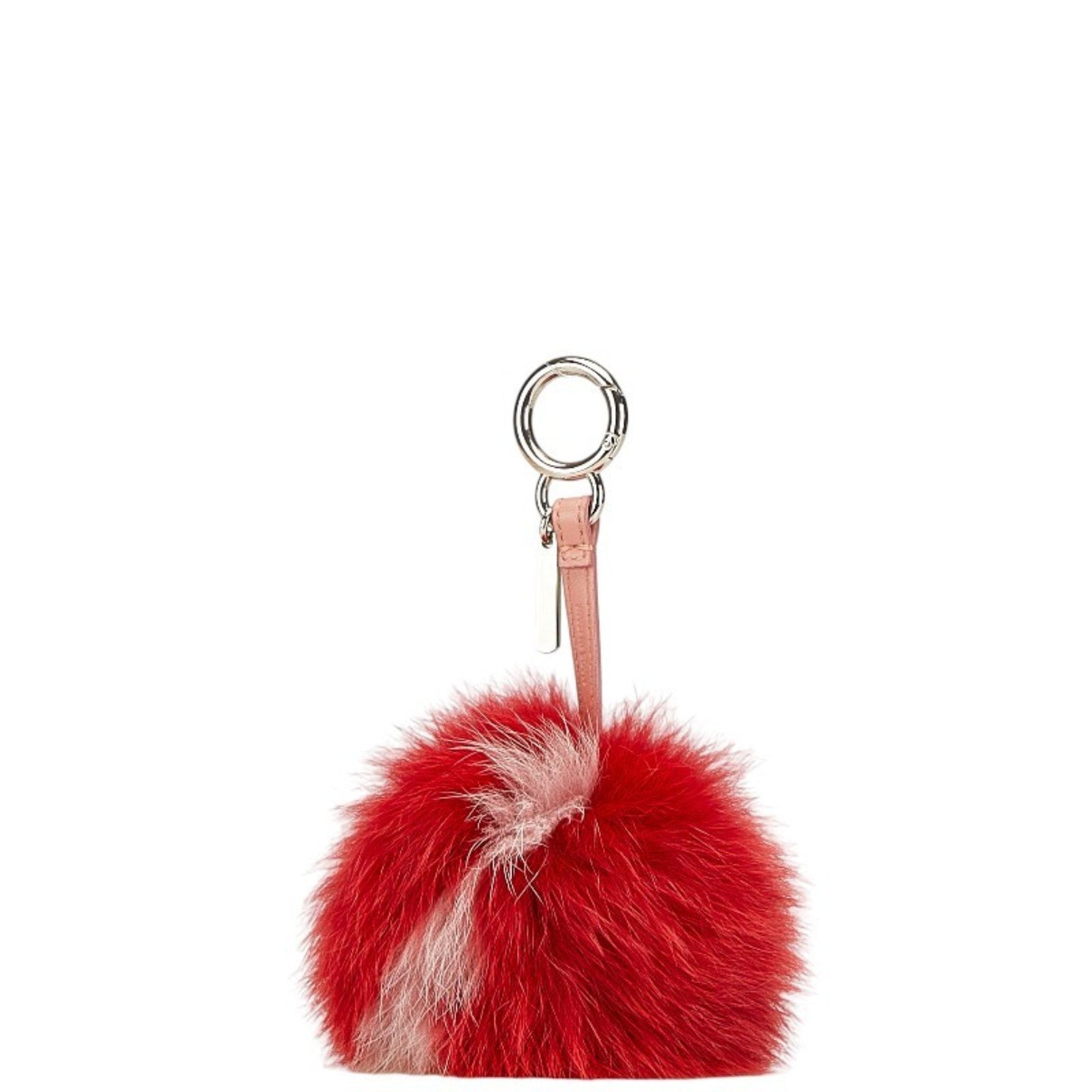 Fendi Pom Charm Bag Keychain Red Pink Fur Leather