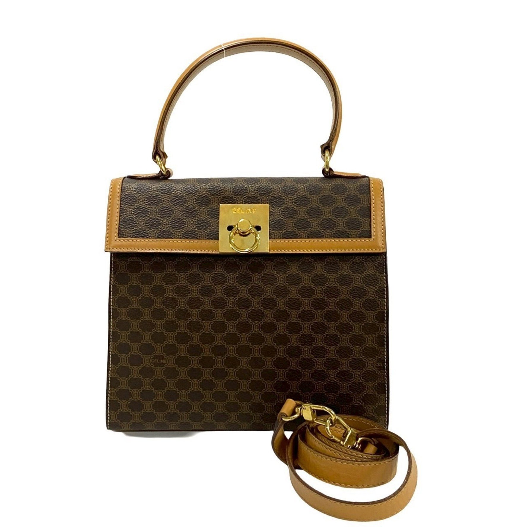 CELINE Macadam Blason Triomphe Print Logo Ring Hardware Leather Handbag/Shoulder Bag