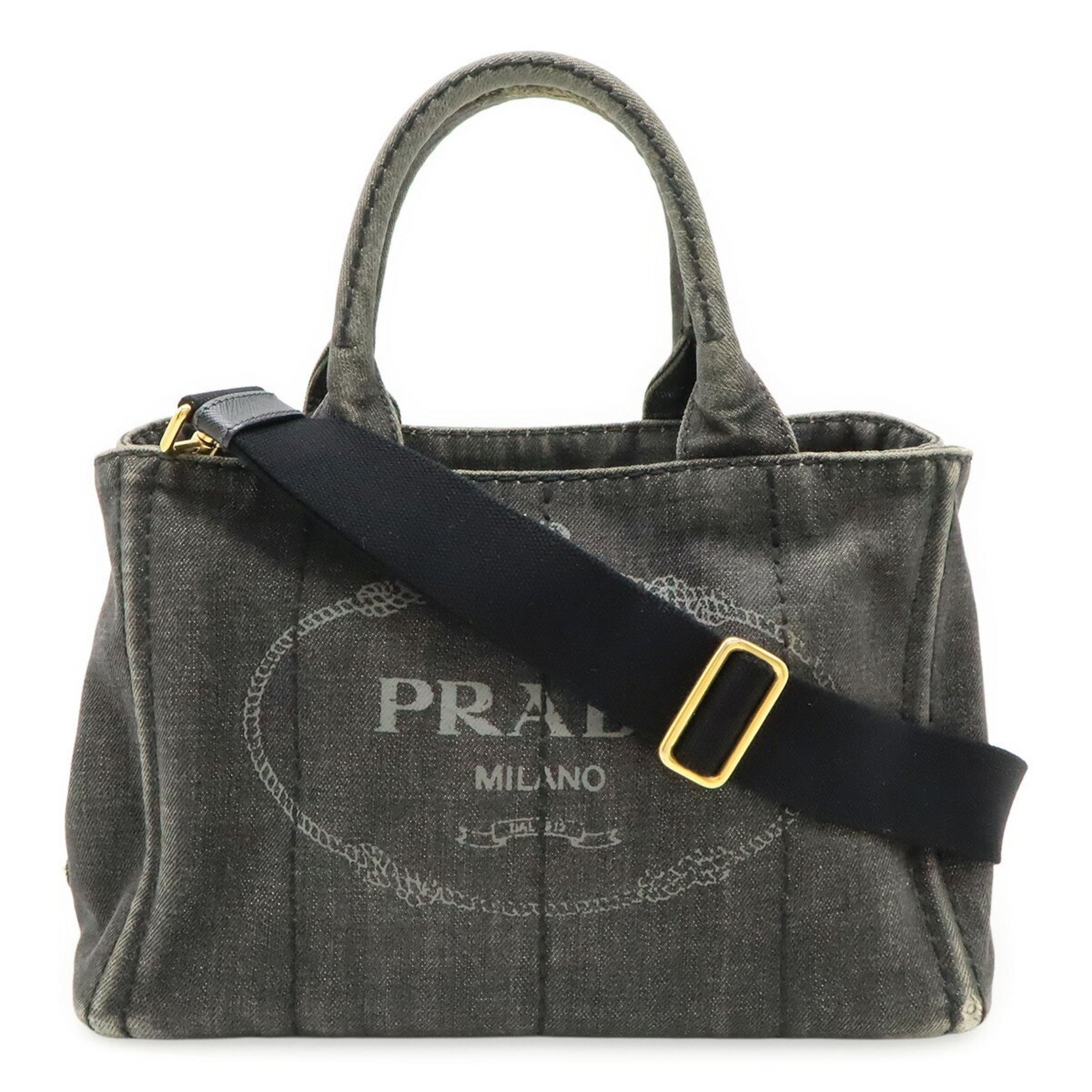 PRADA CANAPA Tote Bag, Handbag, Shoulder Denim, NERO, Black
