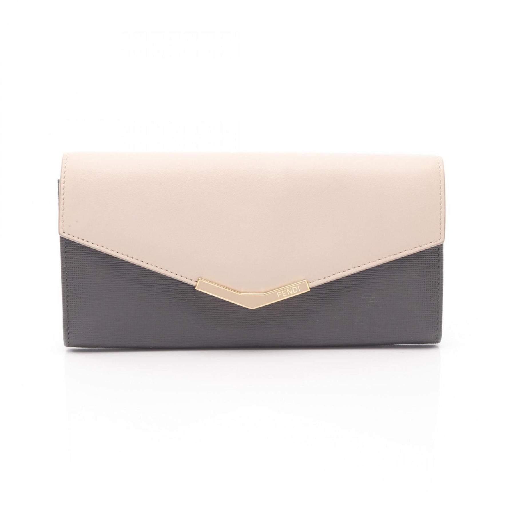 Fendi Toujours Bifold Long Wallet, Leather and Coated Canvas, Gray Pink