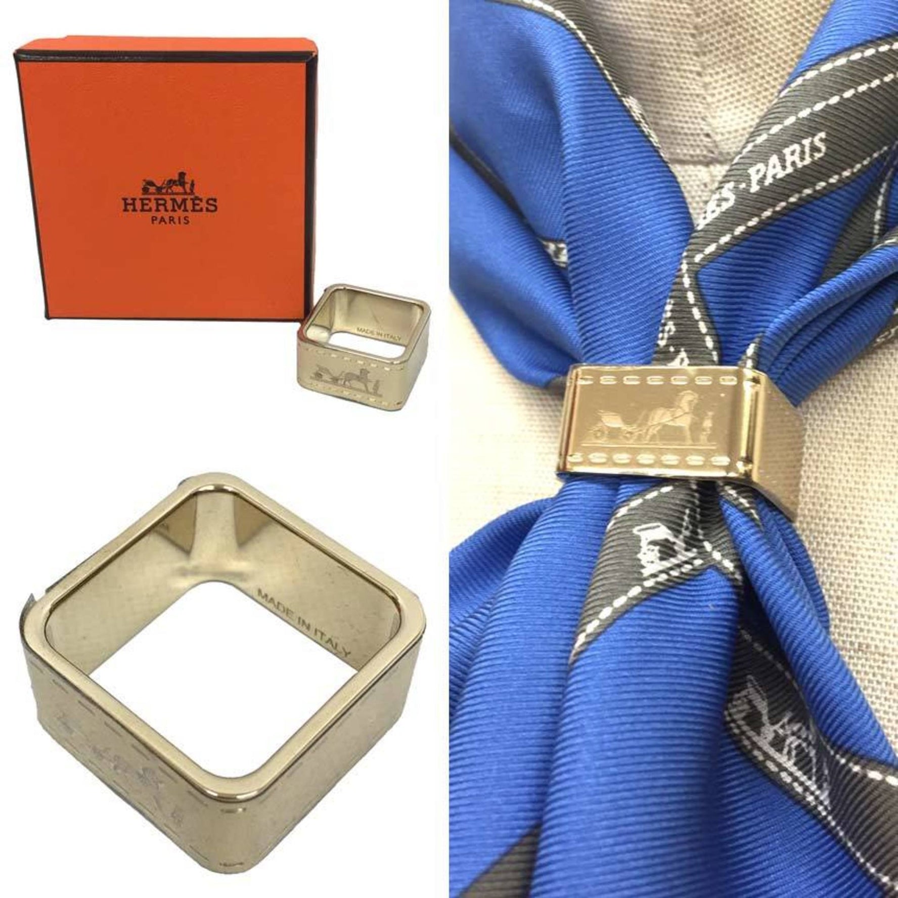 Hermes HERMES Scarf Ring Clasp Bolduc Carriage Pattern Silver Horse Gold