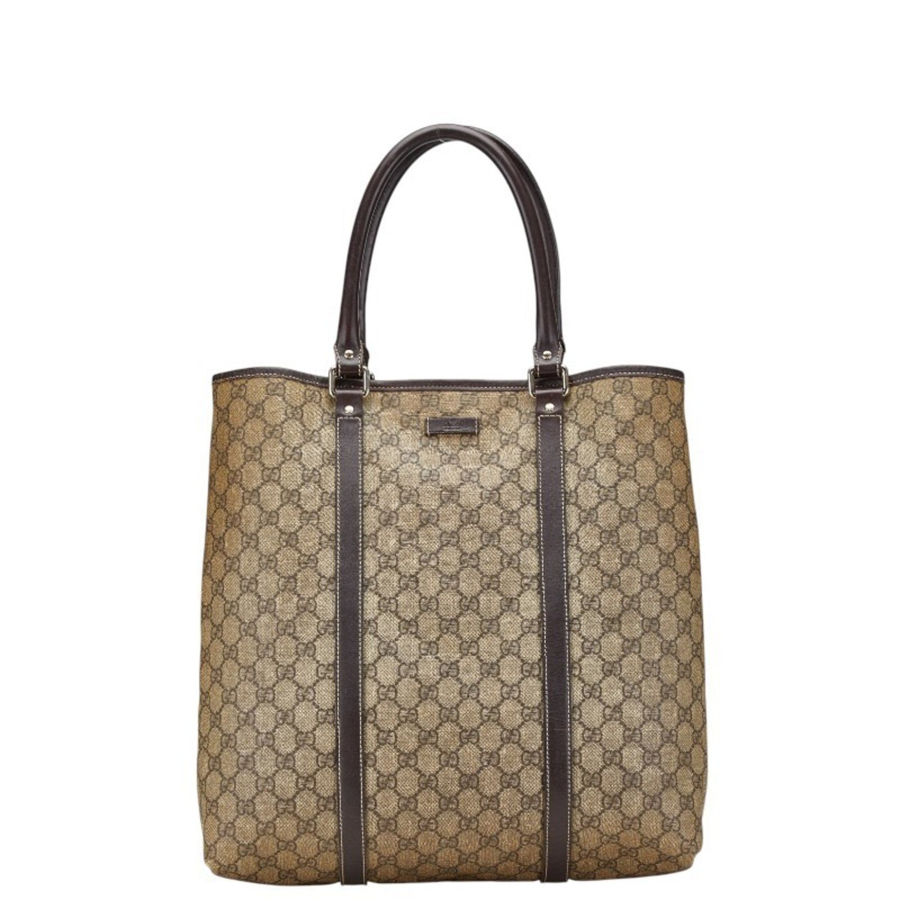 Gucci GG Supreme Tote Bag Shoulder Beige Brown Leather