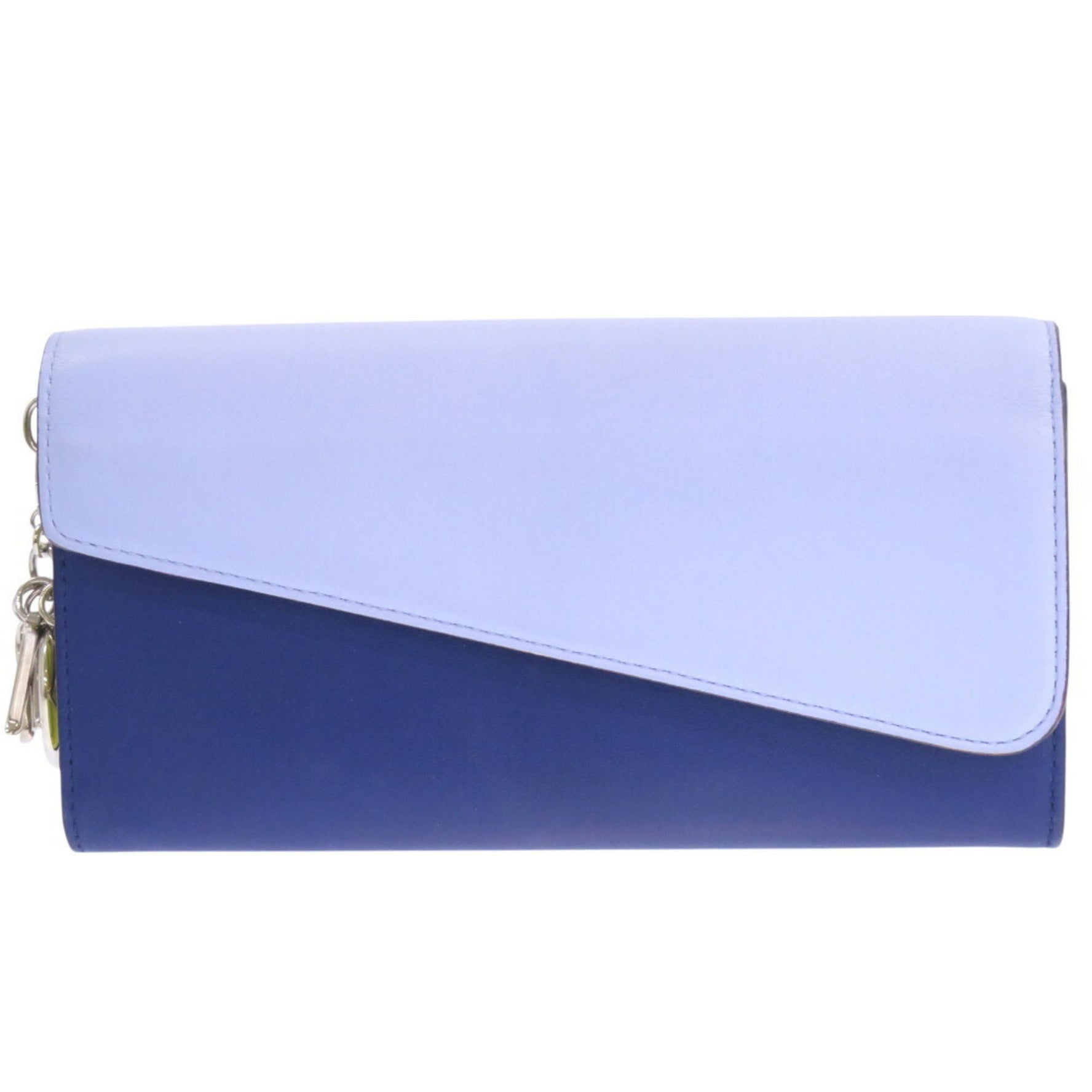 Christian Dior Leather Bicolor L-Shaped Long Wallet Blue