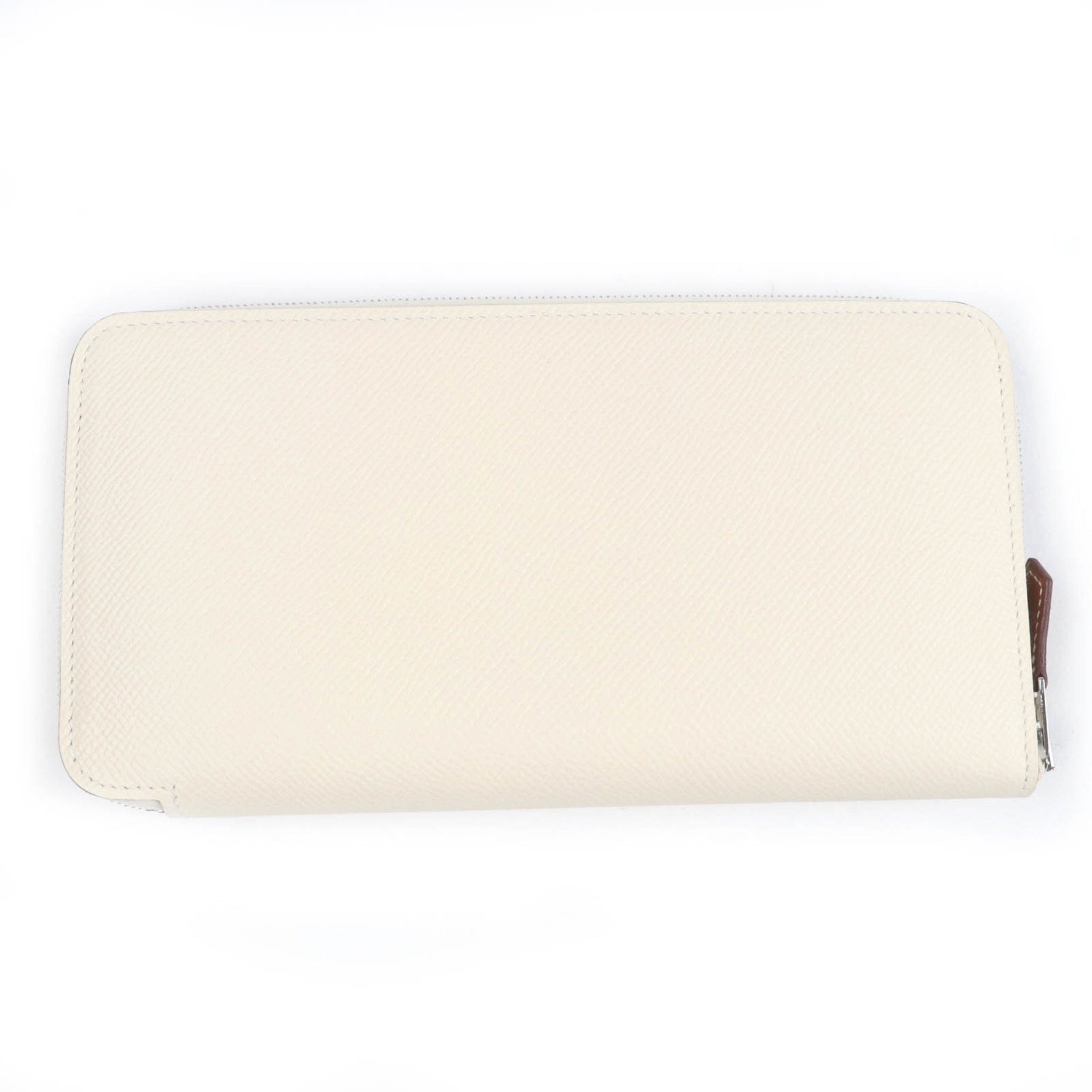 HERMES Azap Long Silk-In Zip-Around Wallet with Epsom Leather, Nata and Silver Hardware, U Stamp, Made in France, Box