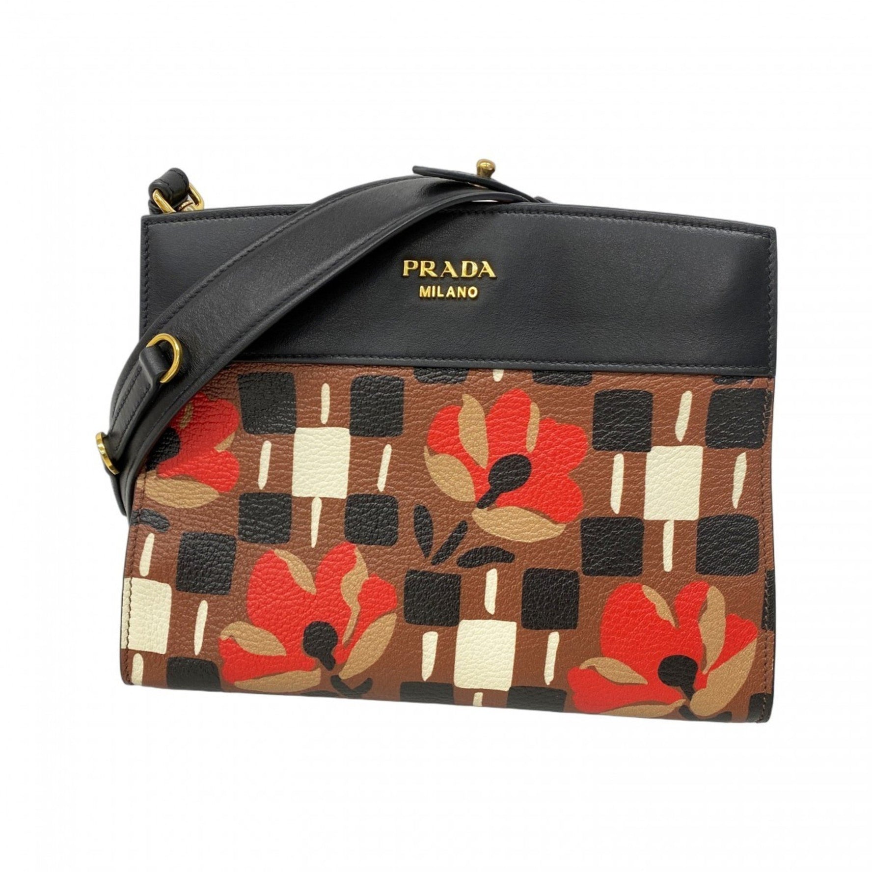 Prada Shoulder Bag Leather Black Red Brown