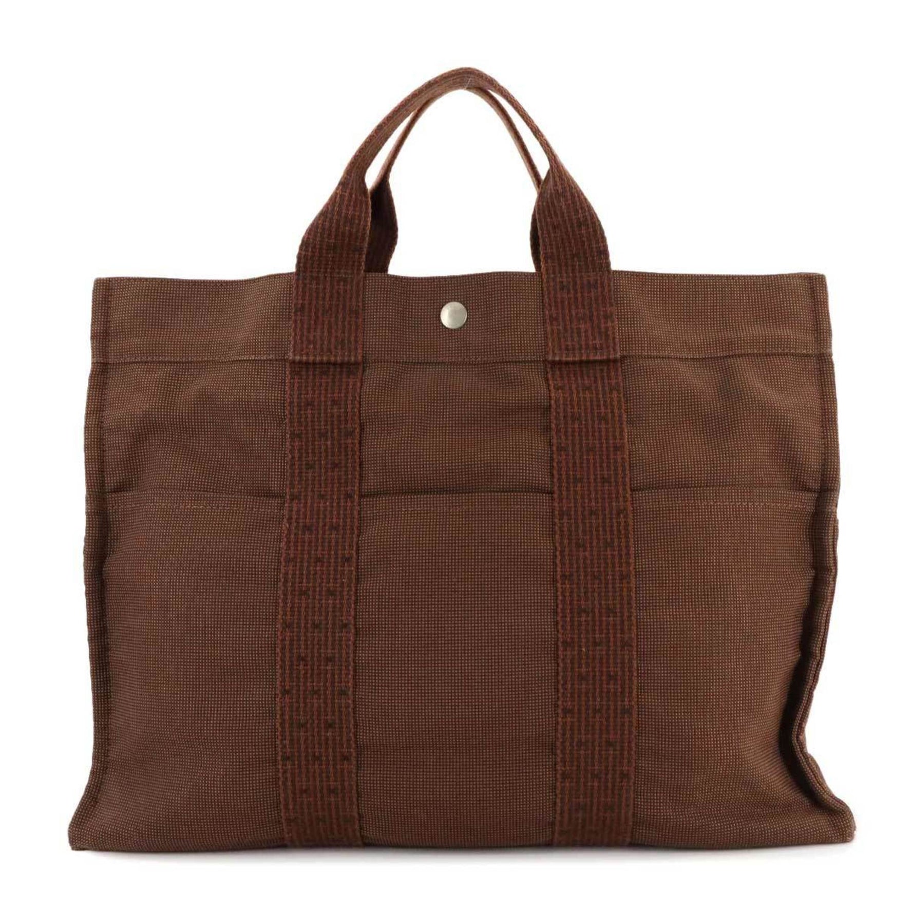 Hermes Hermès Herline MM Tote Bag in Brown Canvas with Silver Hardware