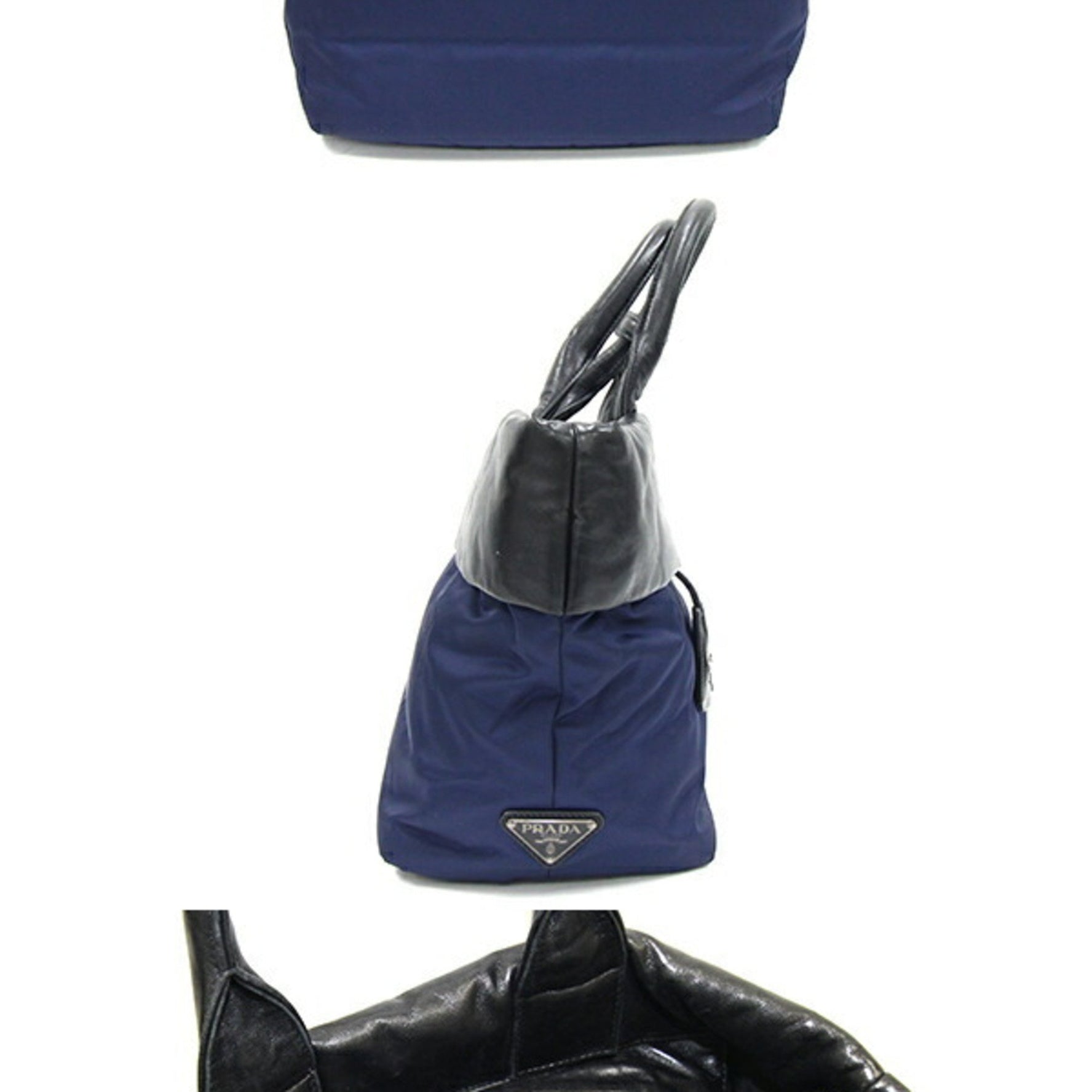 Prada Handbag 1BG959 Navy Black Nylon Leather Bicolor Women's PRADA