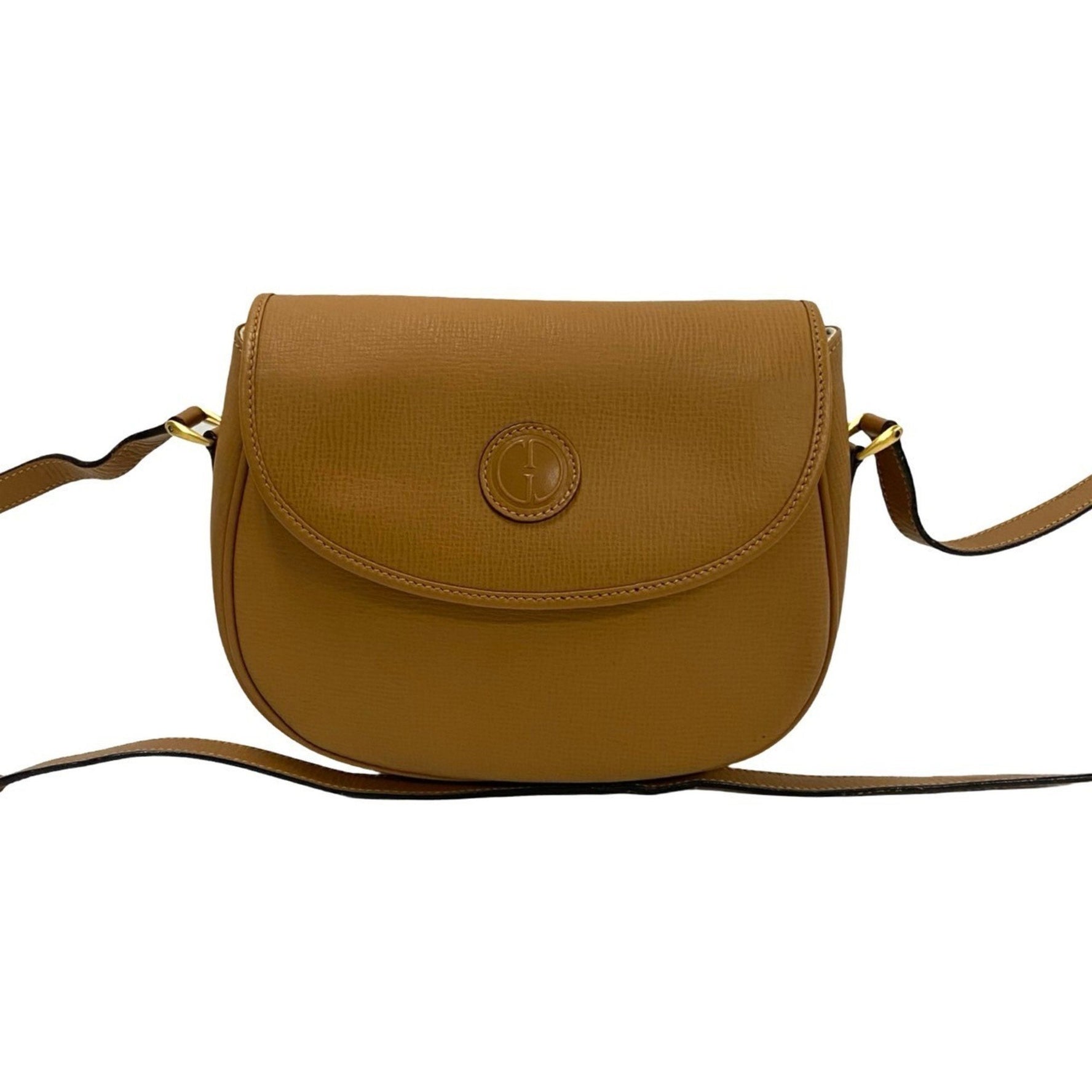 GUCCI Old Vintage GG Logo Leather Shoulder Bag Pochette Sacoche Camel 33-10