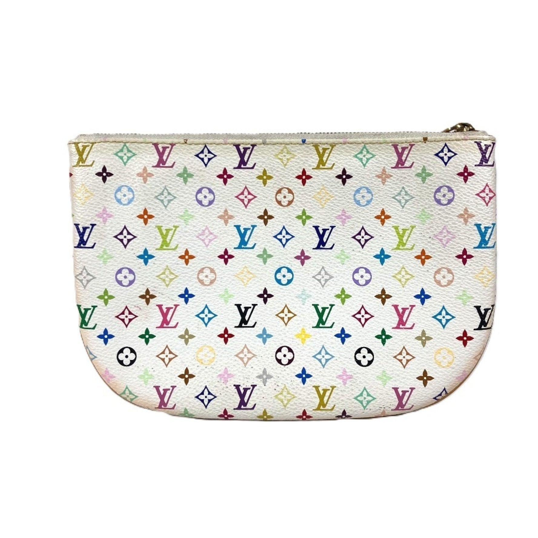 Louis Vuitton Monogram Multicolor Pochette GM Clutch Bag Multi Pouch Takashi Murakami Canvas Blanc White