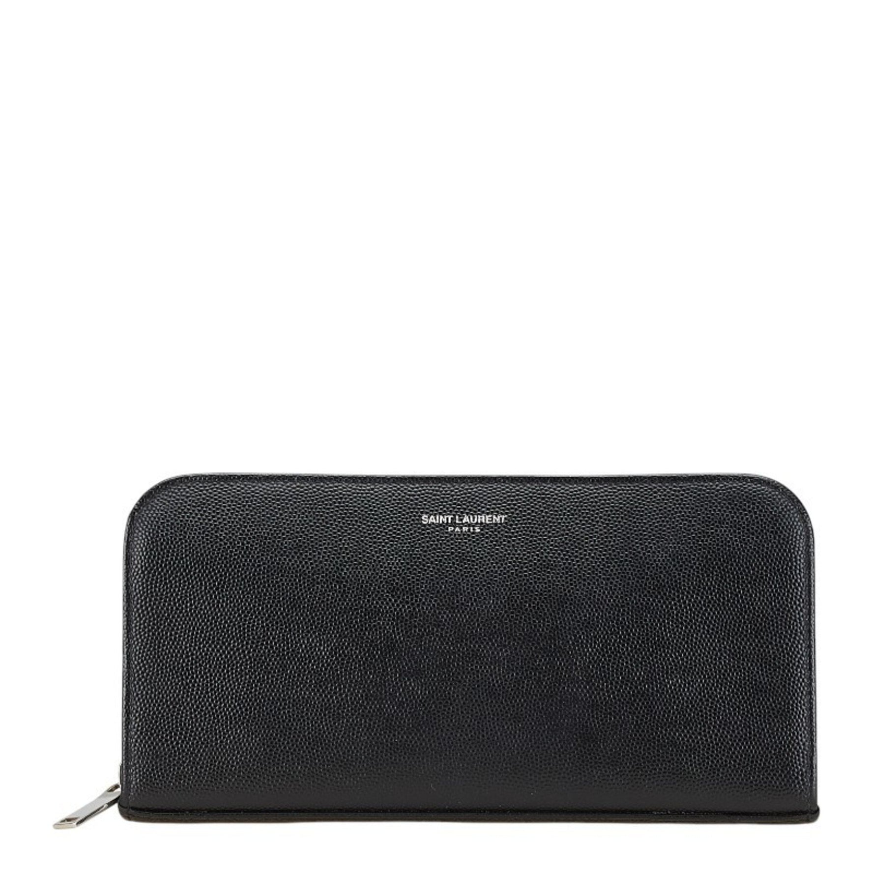 Saint Laurent logo round zipper long wallet in leather .