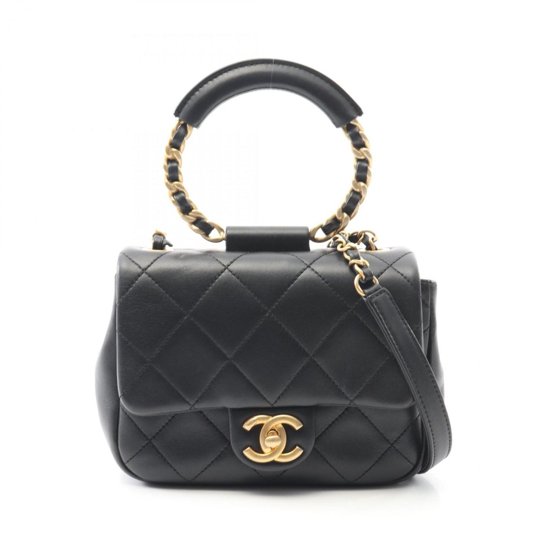 CHANEL Top Handle Matelasse Shoulder Bag in Lambskin Leather