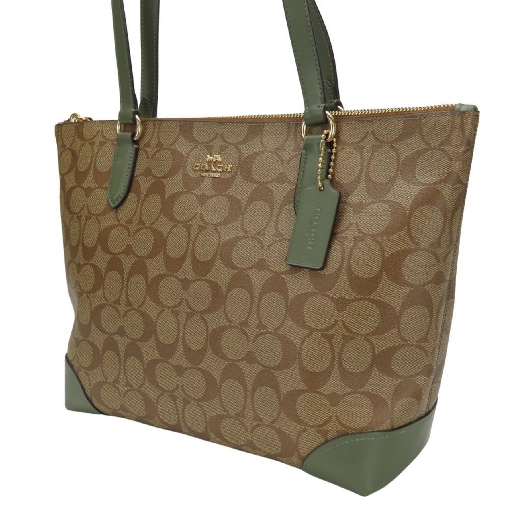 Coach Tote Bag F29208 Signature Leather Khaki Brown Women's COACH