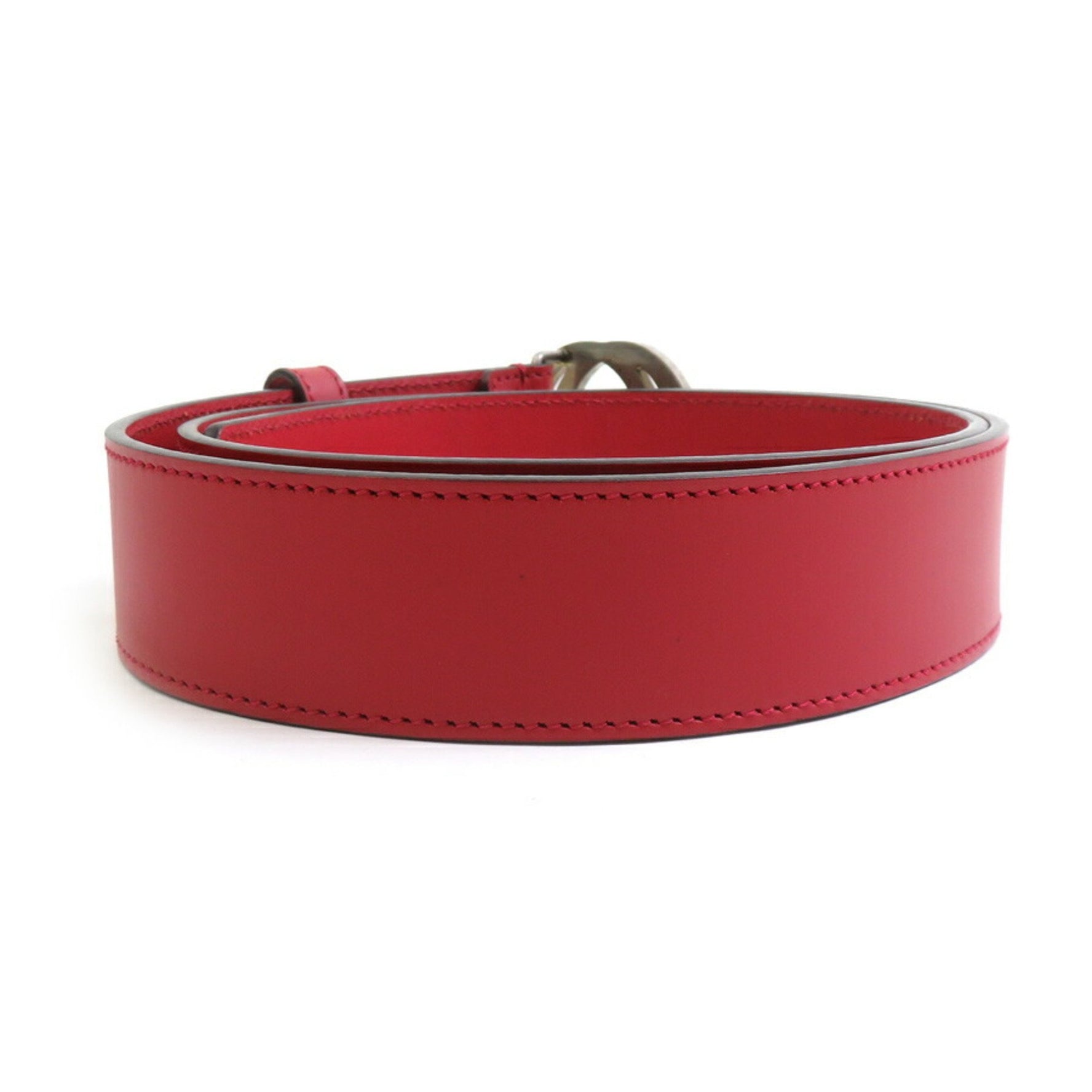 GUCCI Belt Interlocking G Leather Metal Red Silver