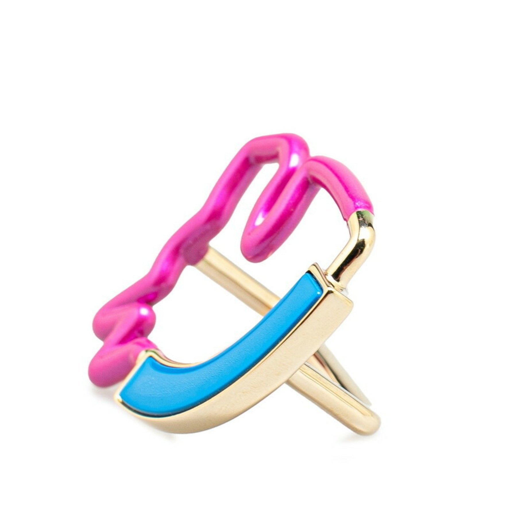 Hermes Cheval Neon Scarf Ring Gold Pink Blue Plated Women's HERMES