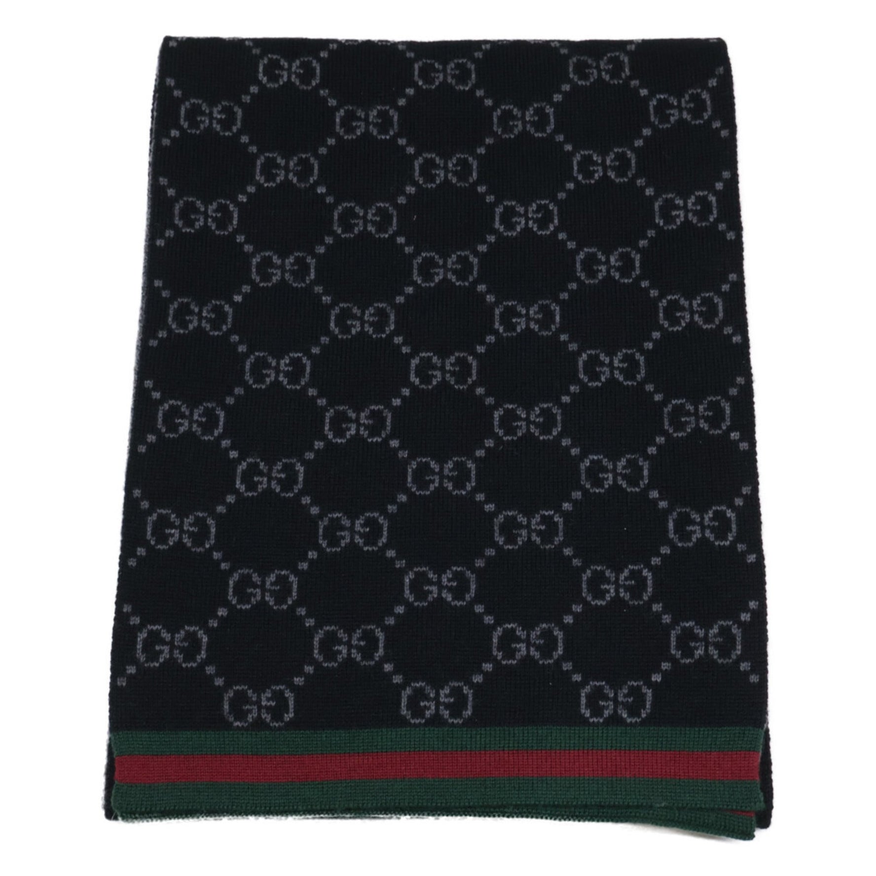 GUCCI GG logo Sherry line knit scarf in black and grey