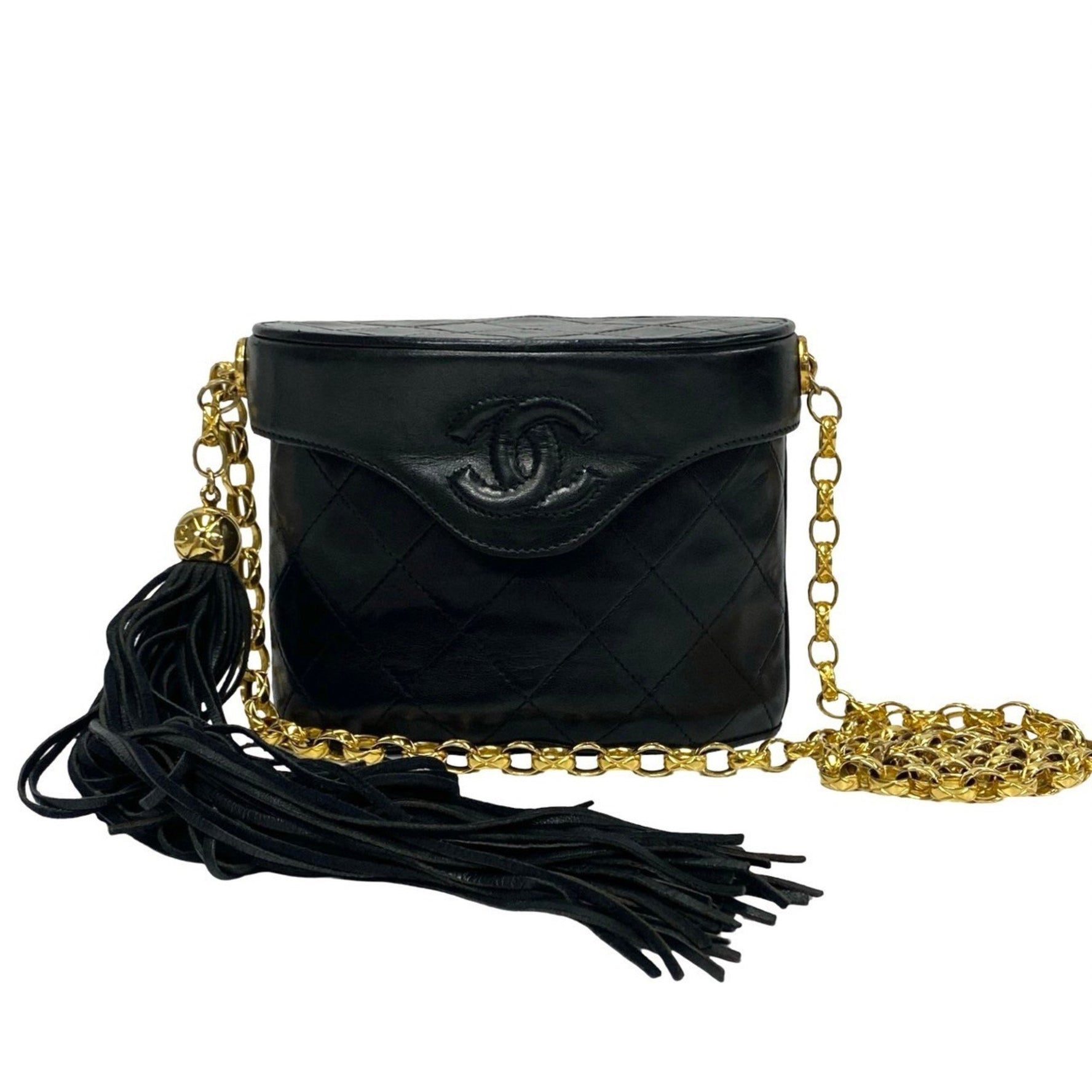 CHANEL Matelasse Coco Mark Fringe Lambskin Chain Shoulder Bag in