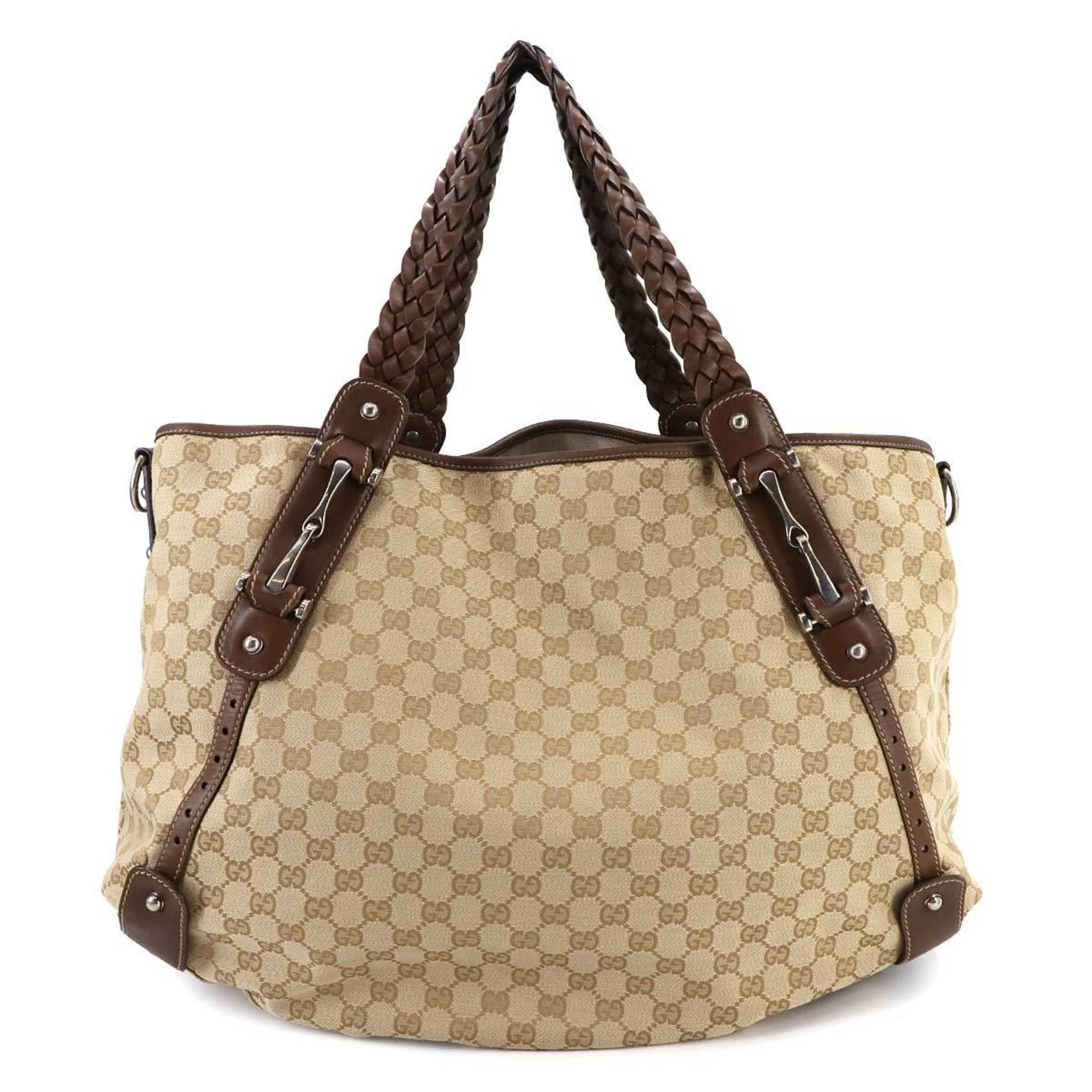 Gucci Horsebit 2-way Tote/Shoulder Bag in GG Canvas and Leather (Beige/Brown) with Gold Hardware (174310)