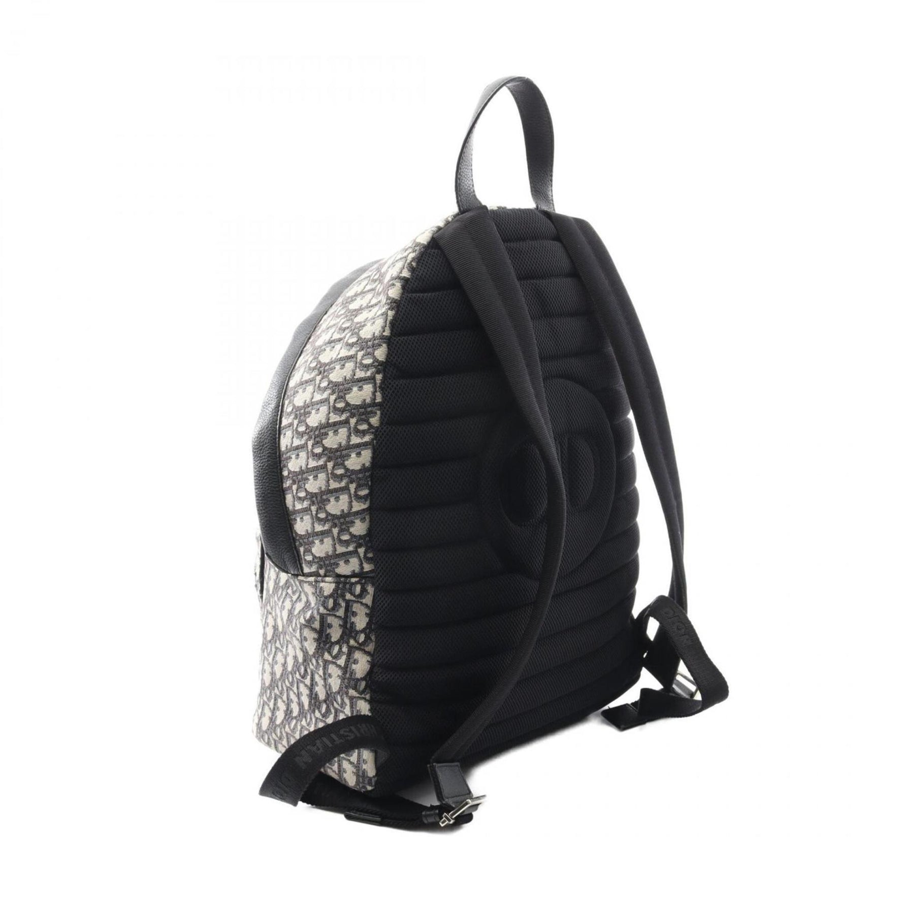 Christian Dior Dior Oblique Jacquard Backpack Bag in Canvas and Leather Women, Beige, Navy, Black