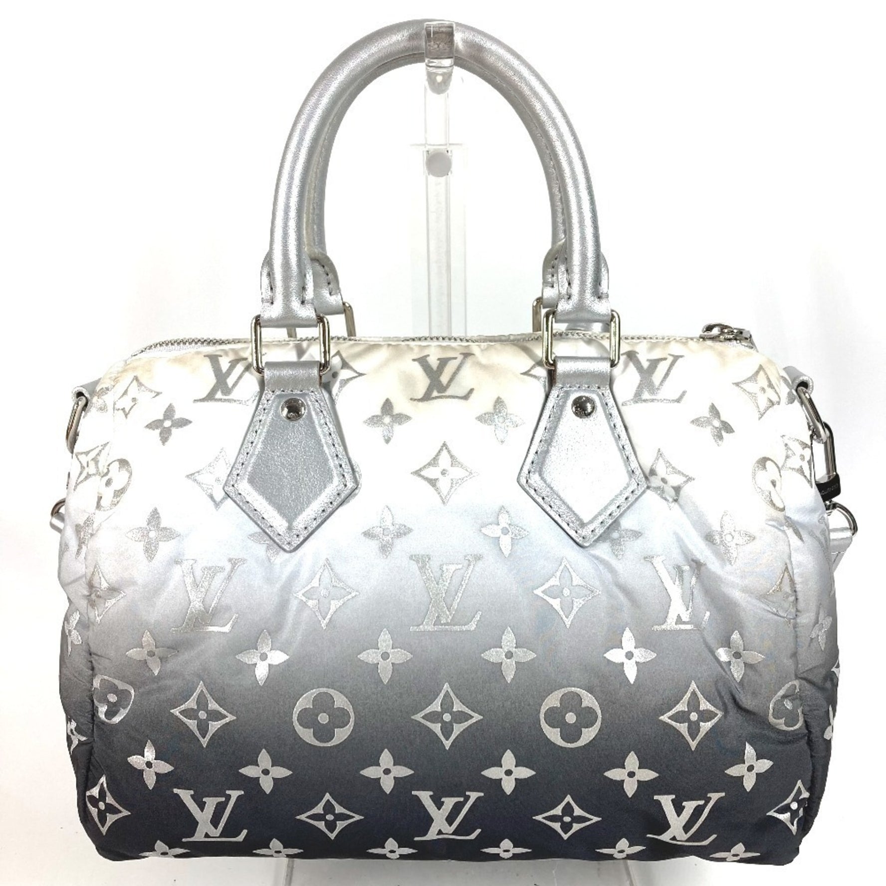 LOUIS VUITTON LV SKI Speedy Bandouliere 25 Bag, Mini Boston Shoulder Crossbody Handbag, Nylon and Leather, Men's Frost