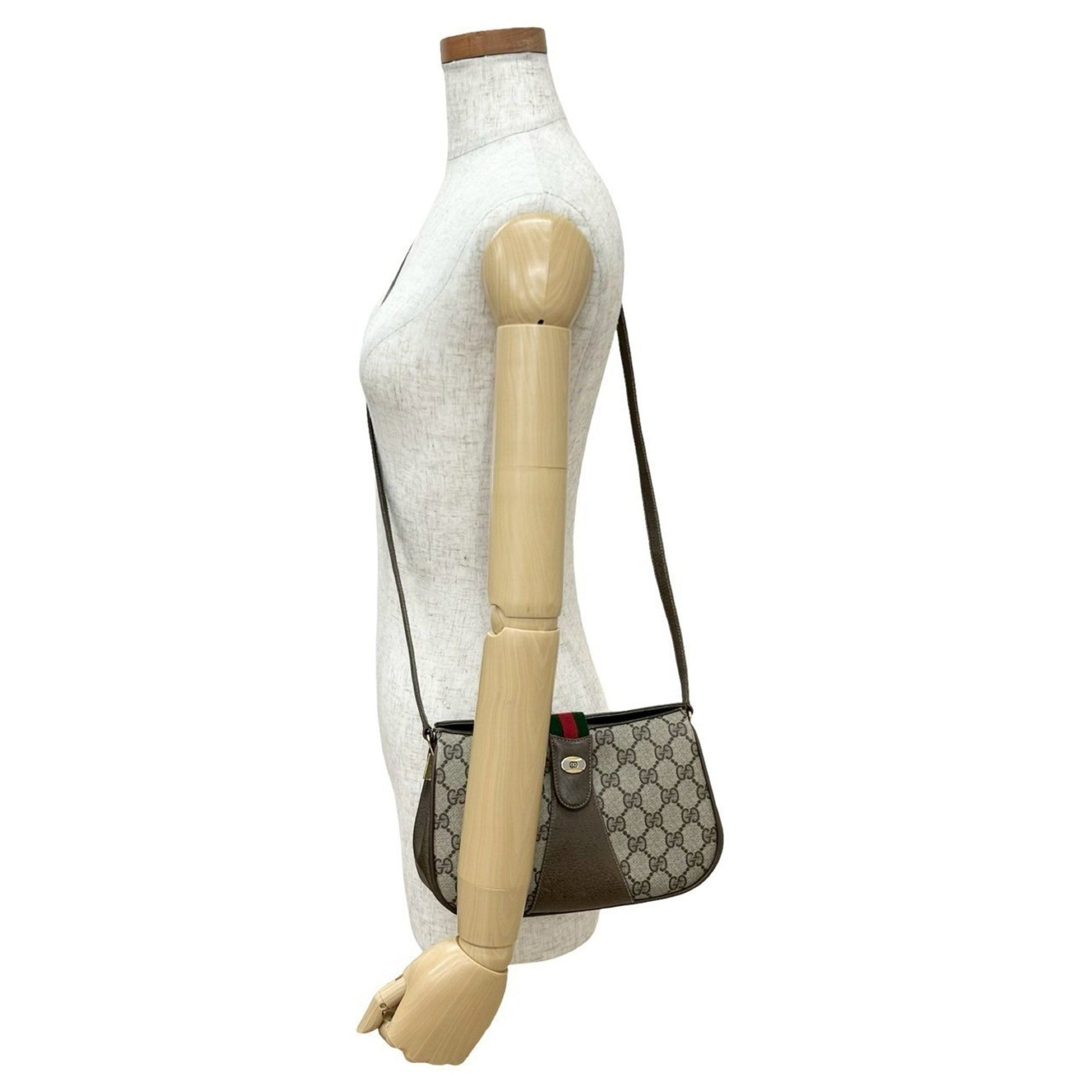 GUCCI Old Vintage Sherry Line GG Logo Hardware Leather Shoulder Bag