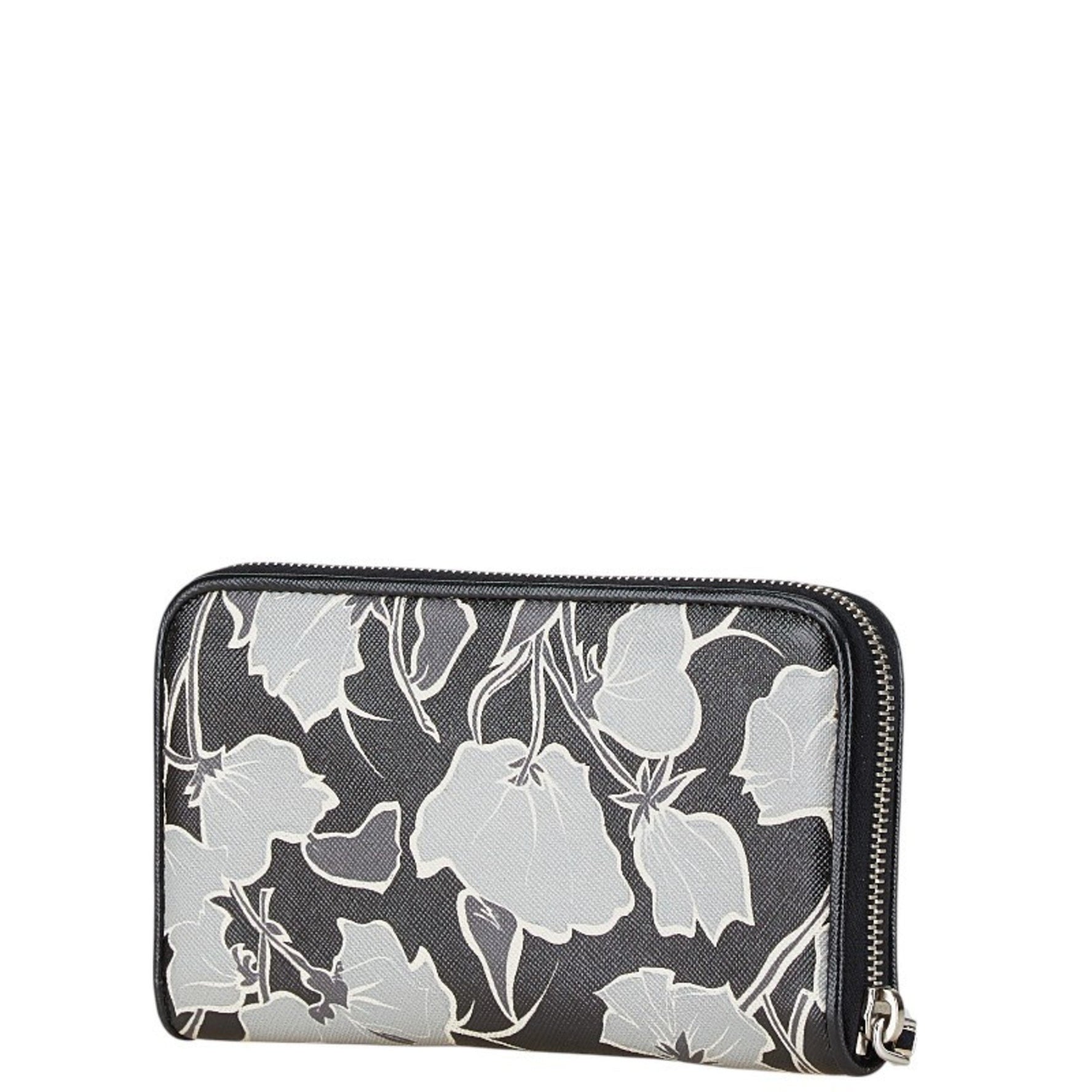 Prada Saffiano Zip-Around Long Wallet Black/Grey Leather