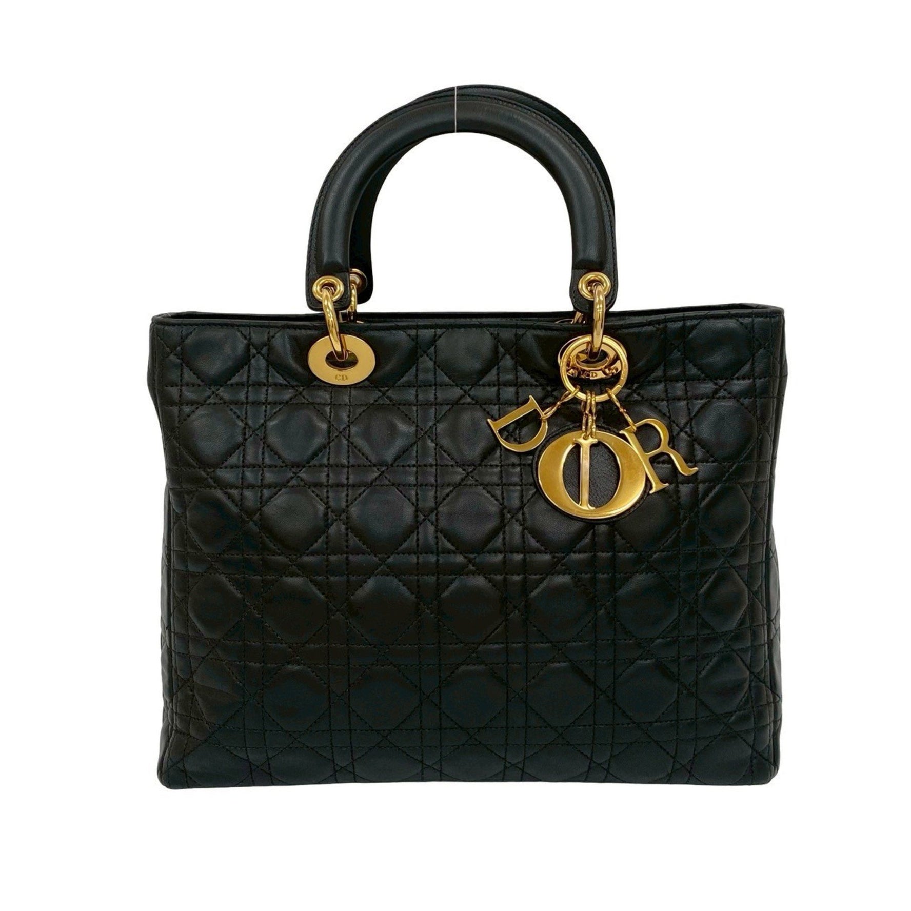 Christian Dior Lady Cannage Stitch Leather Handbag/Mini Tote Bag, Black