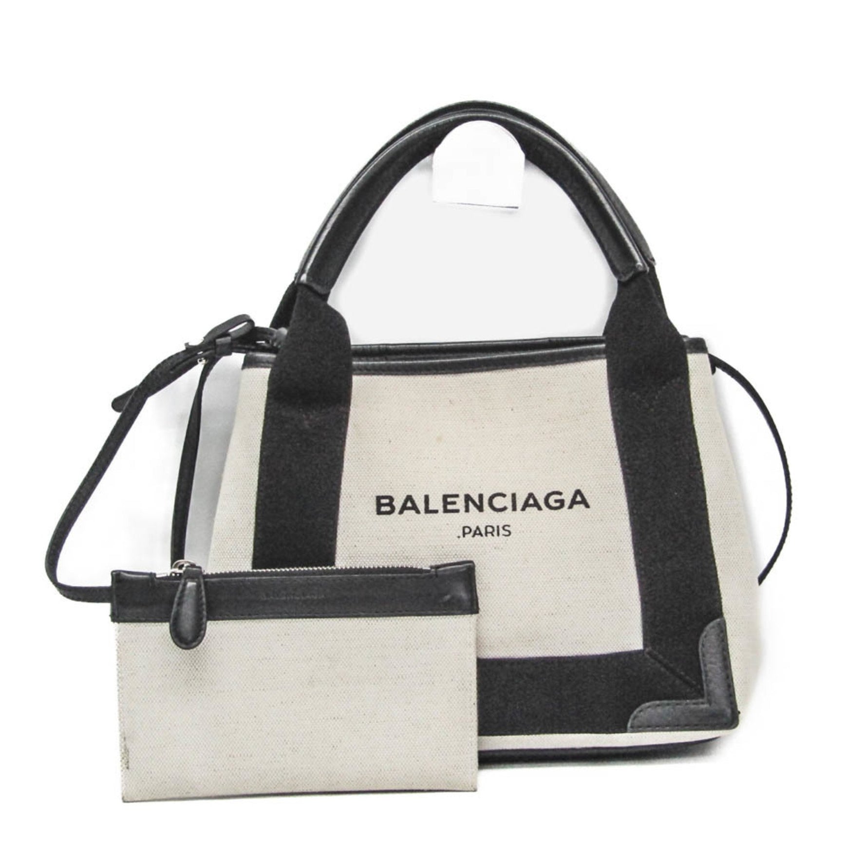 Balenciaga Navy Cabas XS Women's Canvas,Leather Handbag,Shoulder Bag Black,Cream