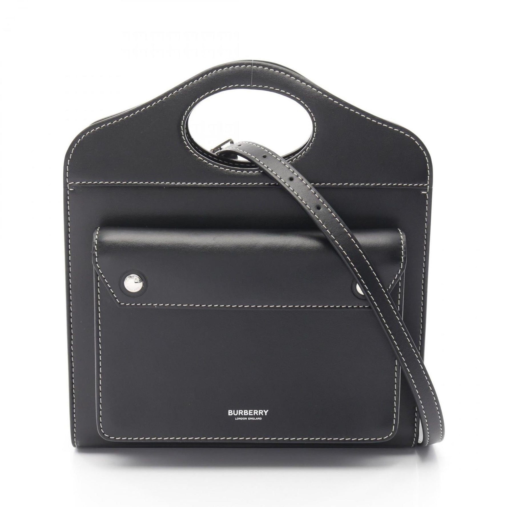Burberry Mini Topstitched Handbag, Leather