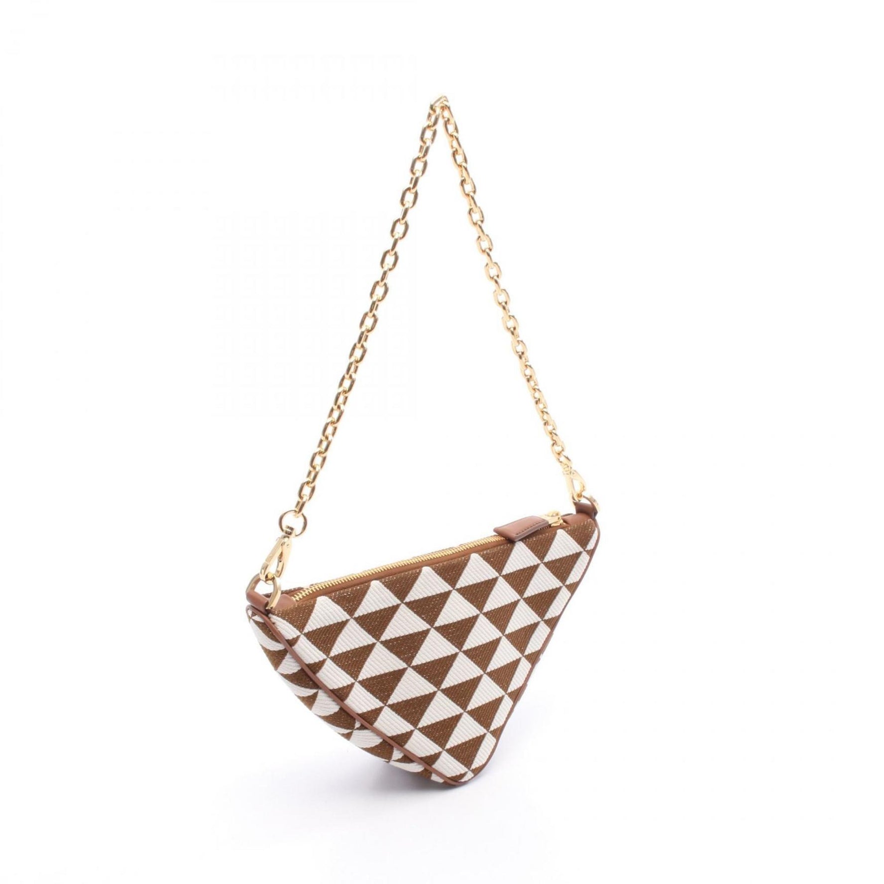 Prada Triangle Shoulder Bag, Canvas and Leather, Brown White
