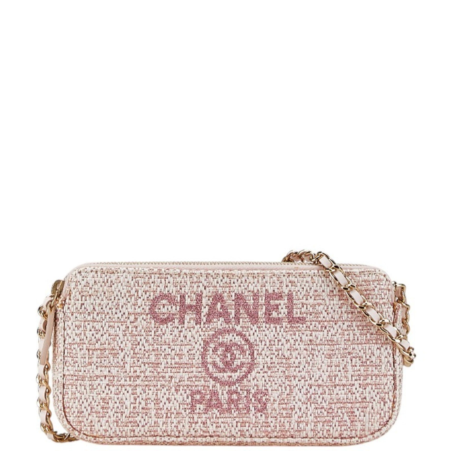 CHANEL Deauville Coco Mark Crossbody Chain Shoulder Bag Tweed Leather