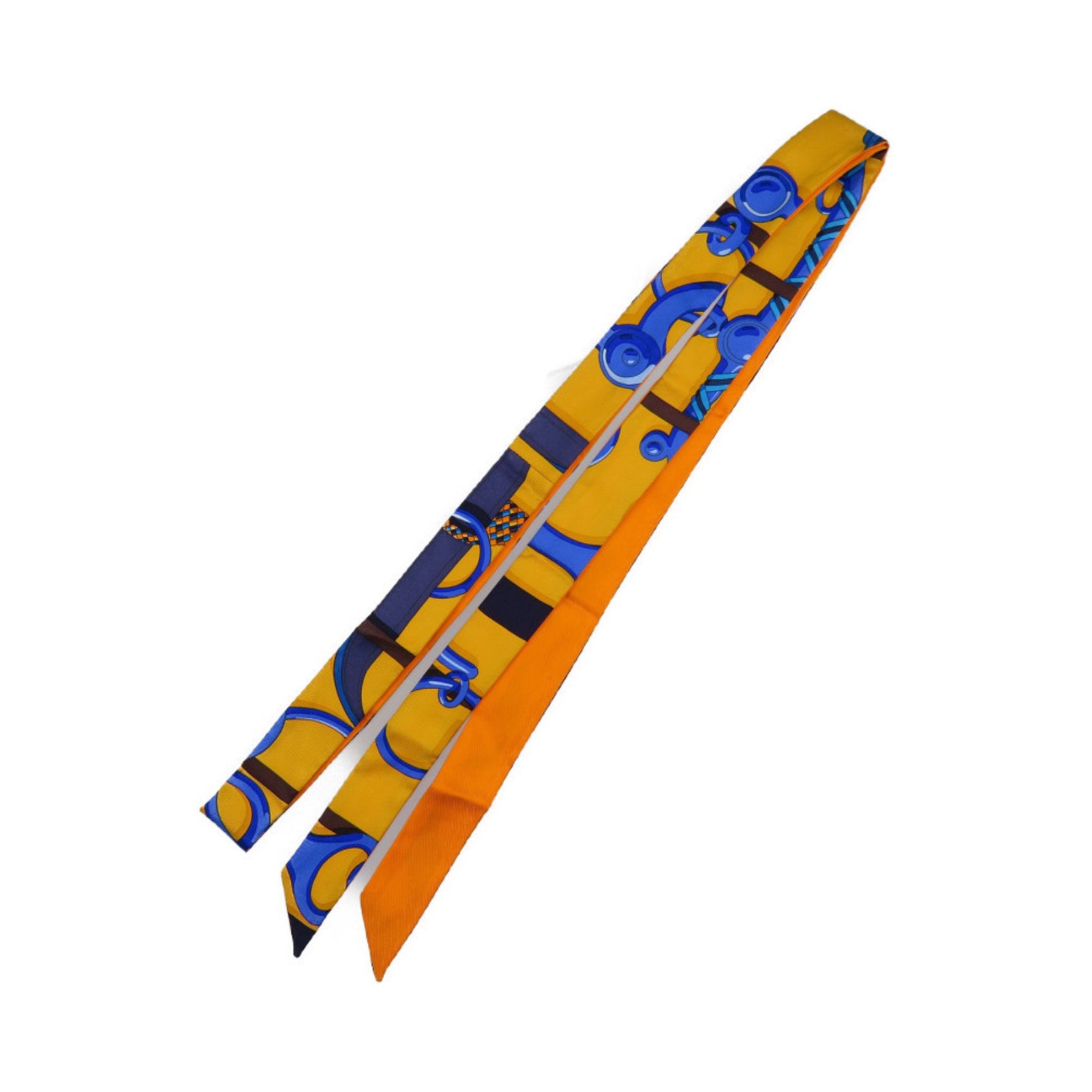 Hermes Twillon Riding Gear Set Silk Orange Blue Scarf Muffler