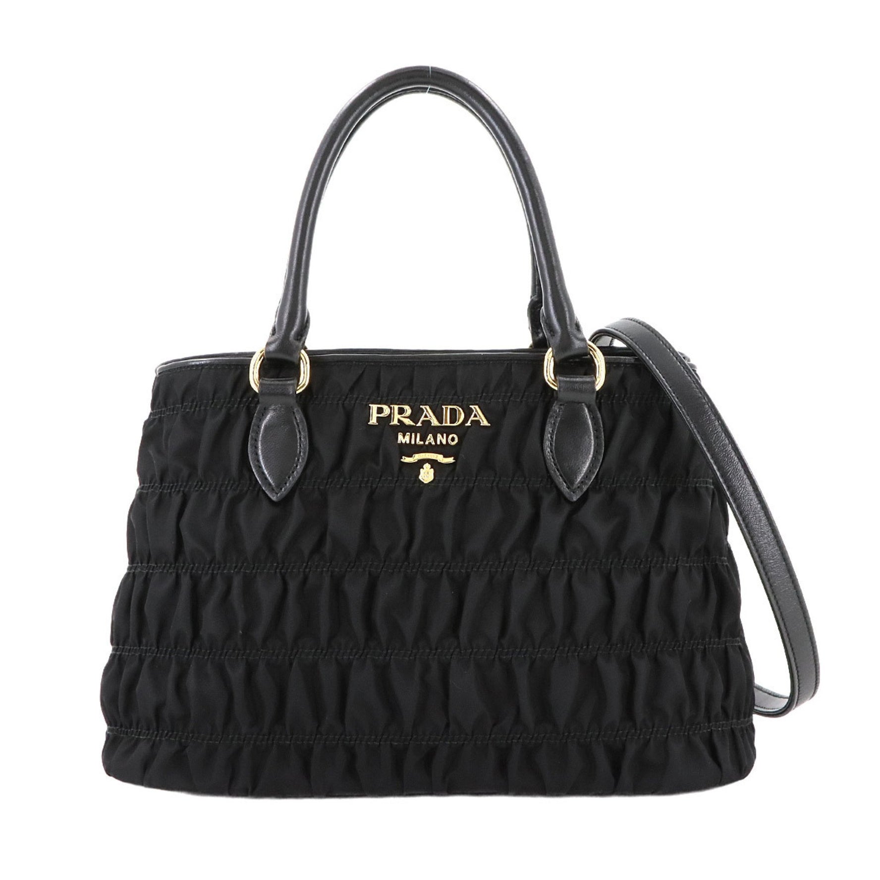 Prada 2-way hand shoulder bag in nylon and leather, nero black, 1BA173.