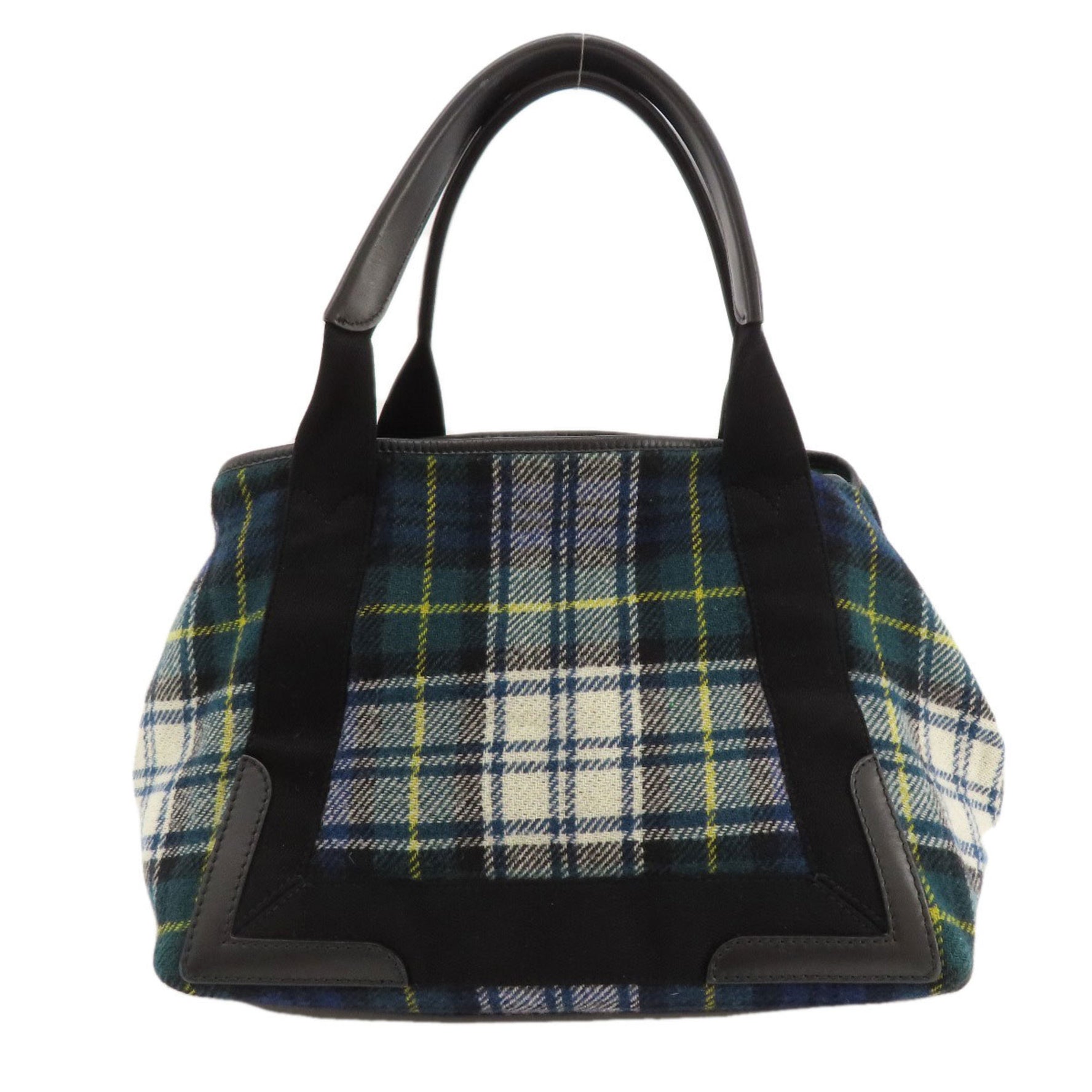 Balenciaga Navy Cabas Checkered Tote Bag Wool