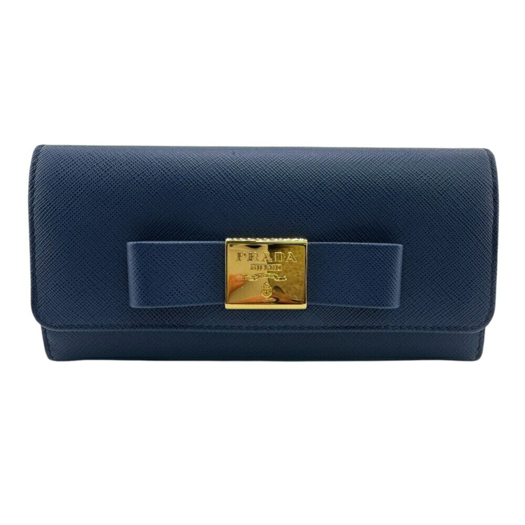 PRADA Saffiano Fiocco Long Wallet, Blue