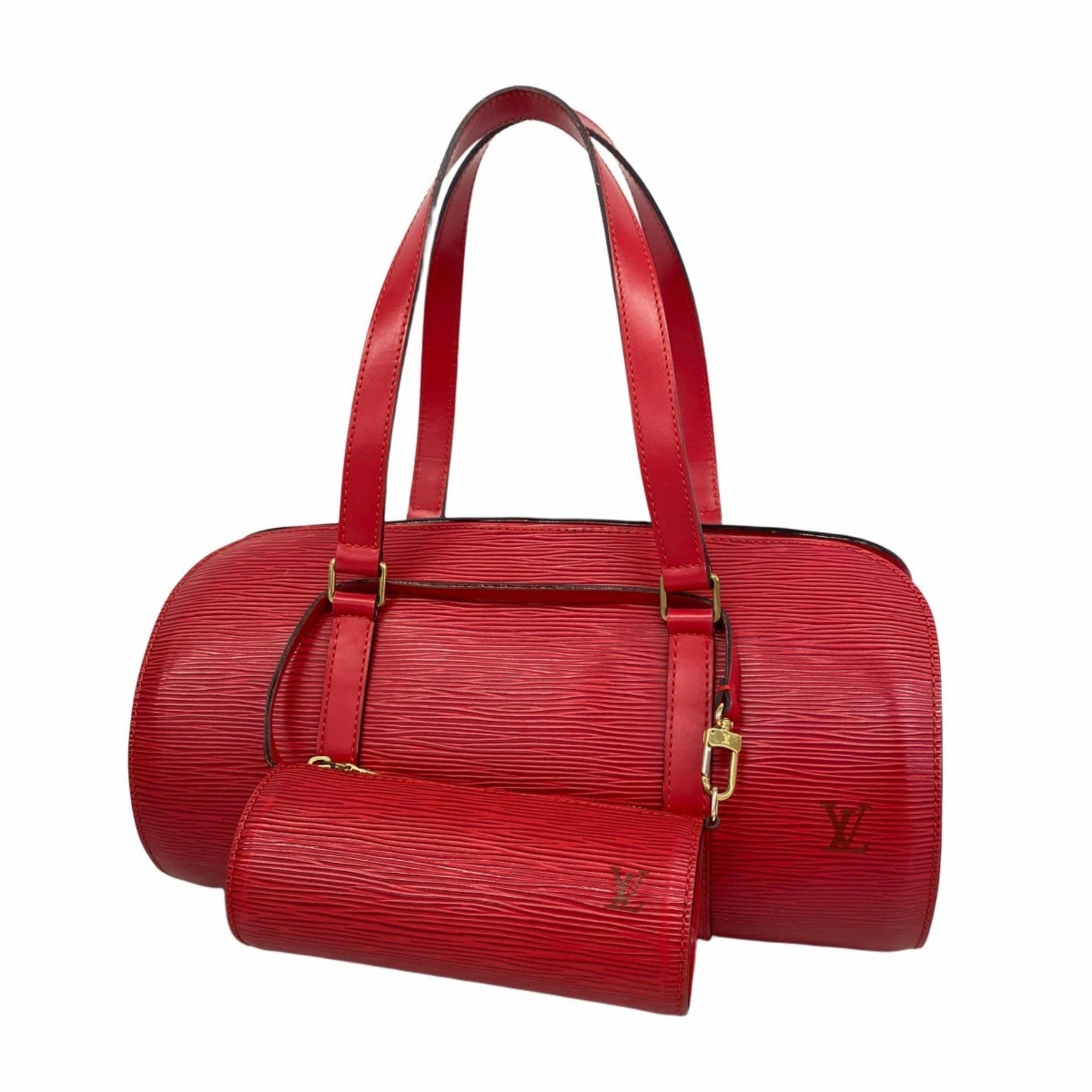 Louis Vuitton Epi Soufflot Handbag Castilian Red