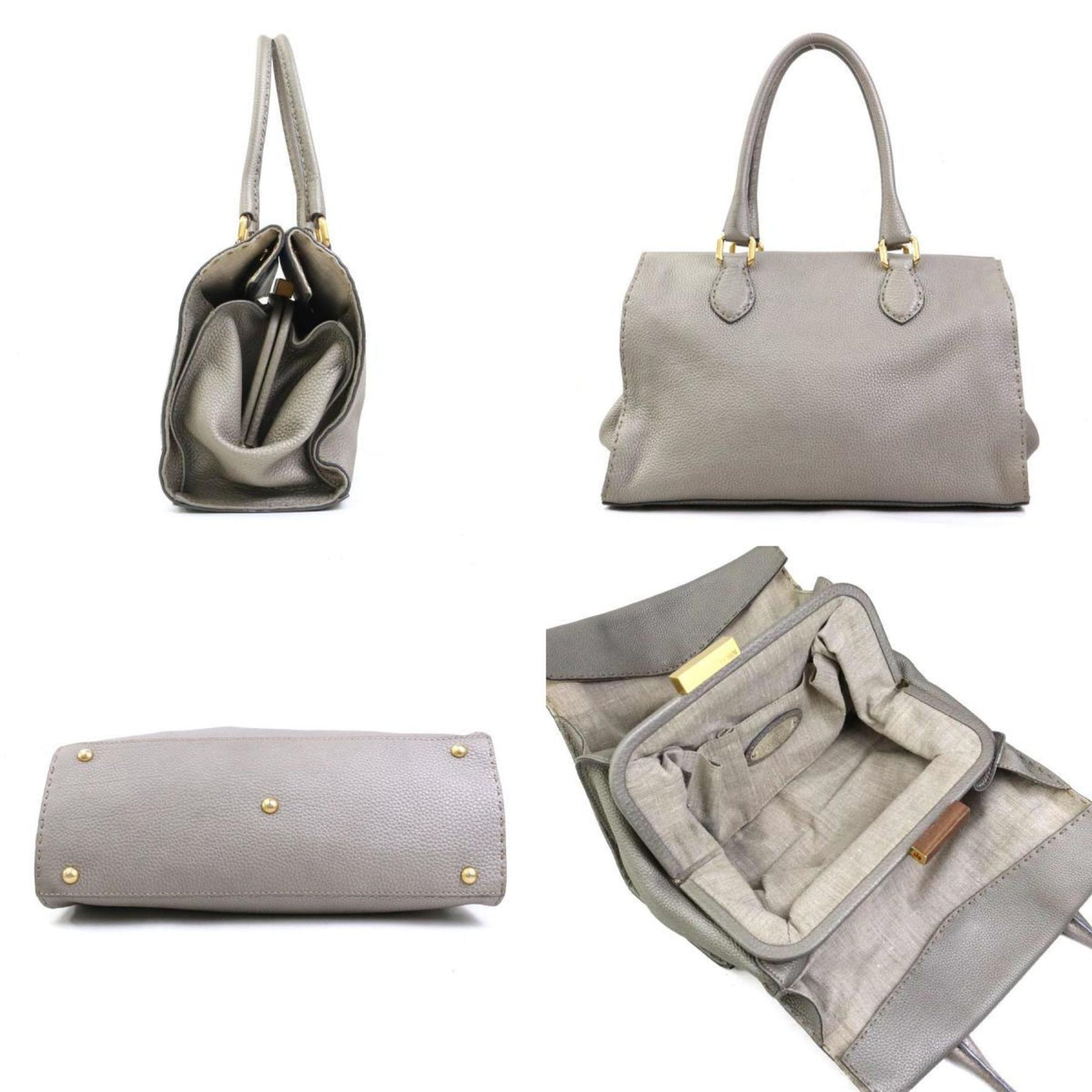 FENDI handbag Selleria leather grey gold ladies DHX