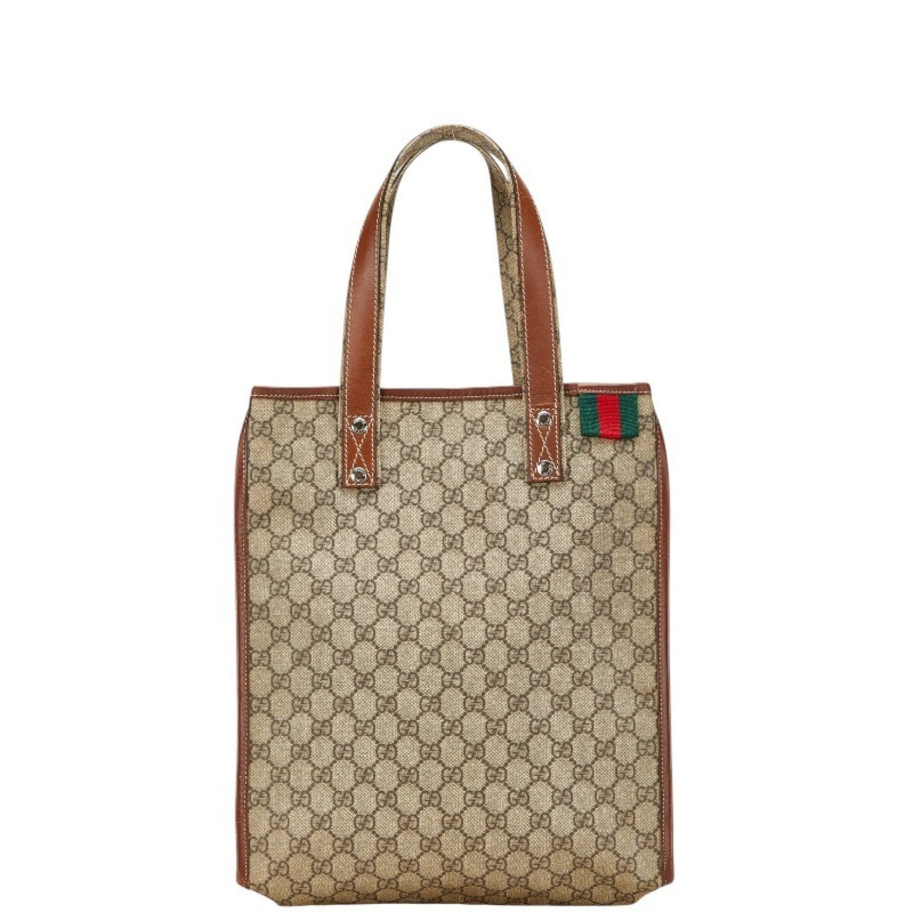 Gucci GG Supreme Tote Bag Beige Brown Leather