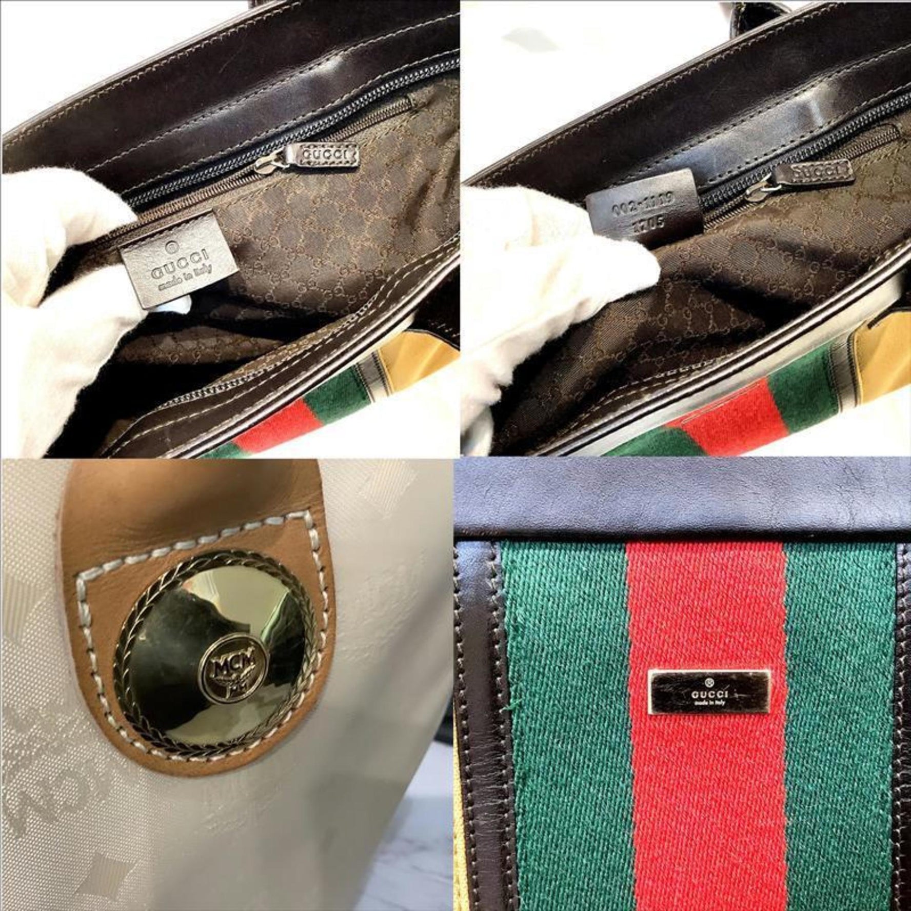 Gucci Sherry Line Tote Bag, Camel Beige and Black Canvas Leather, 002.1119.1705, KB-9925