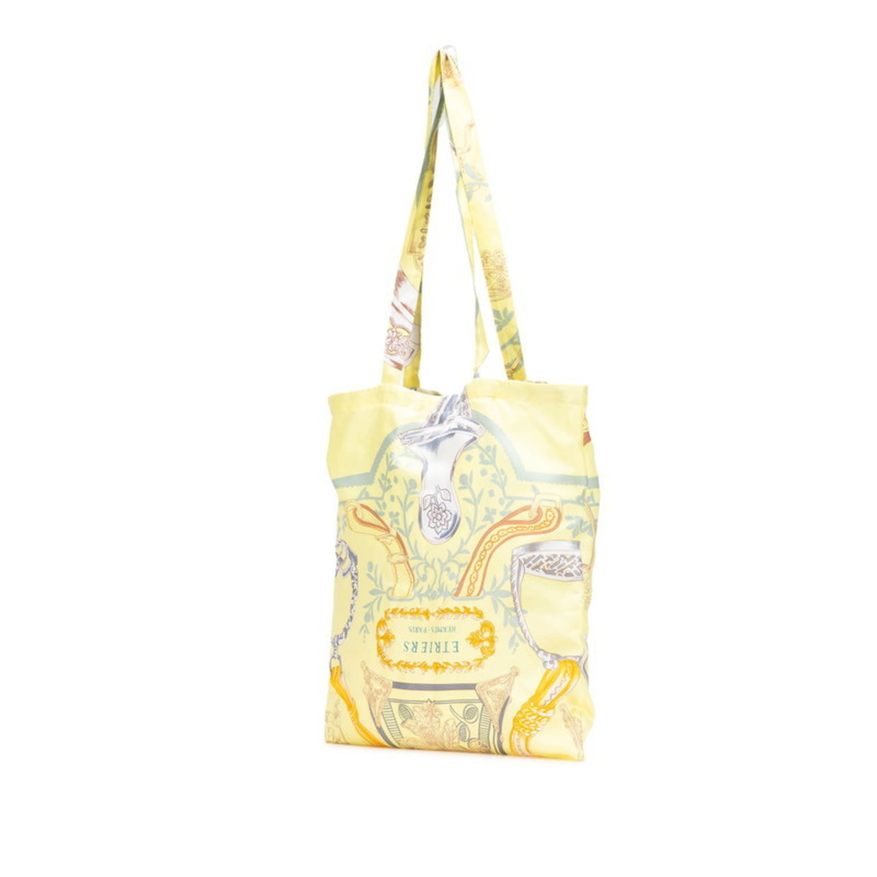 Hermes Hermès Petit H ETRIERS Stirrup and Harness Tote Bag, Yellow Multicolor Silk