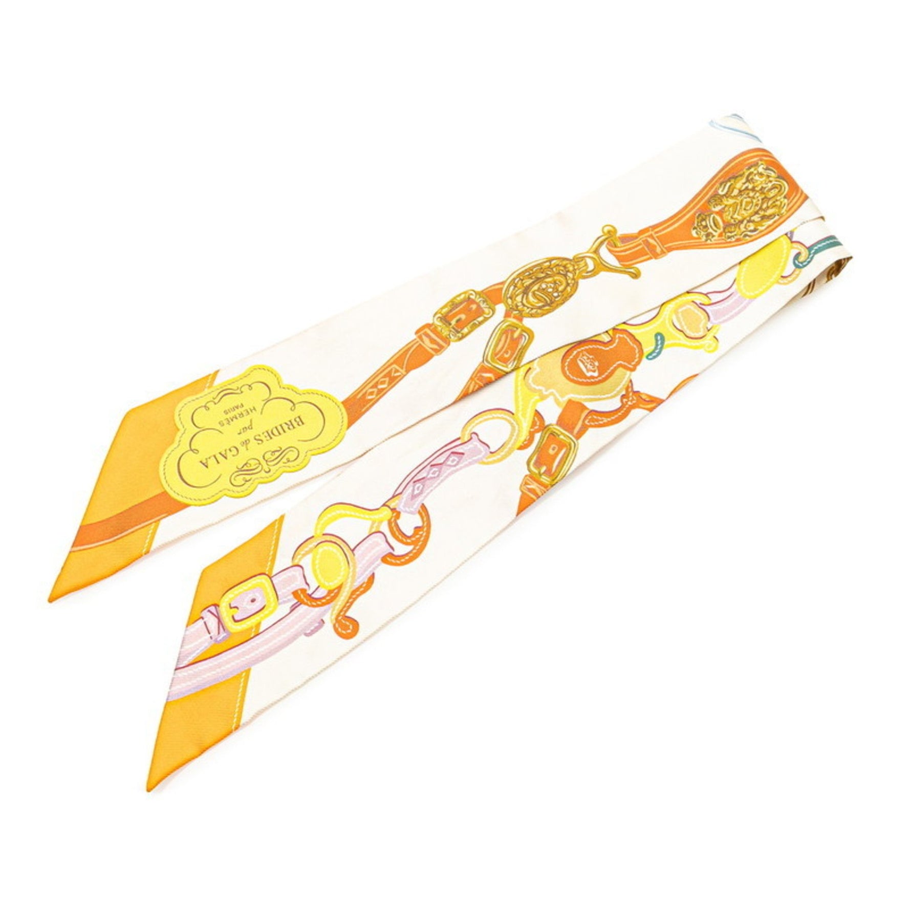 Hermes Twilly Brides de Gala Applique Pique Scarf Muffler White Multicolor Silk