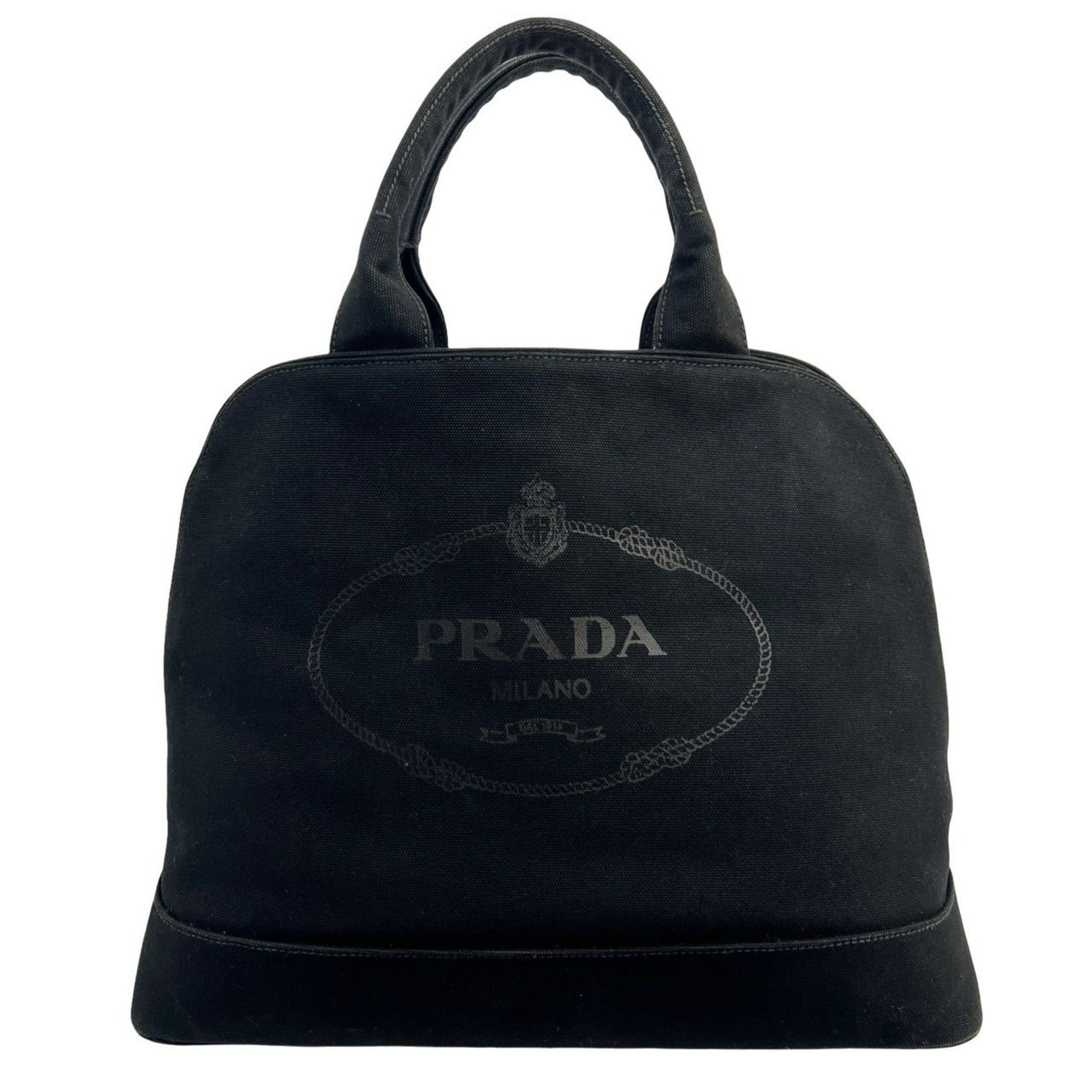 PRADA Canapa Logo Jacquard Canvas Handbag/Tote/Boston Bag in with Card.