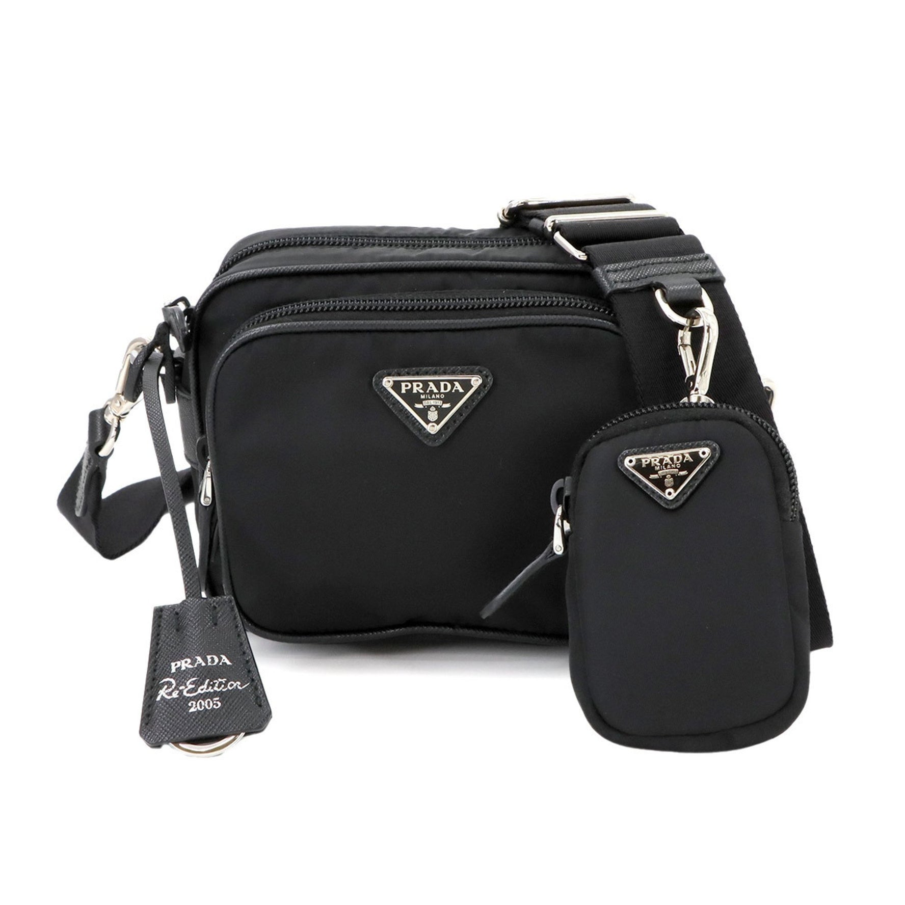 Prada Re-Edition 2005 Shoulder Bag in Nylon and Saffiano Leather with Silver Hardware