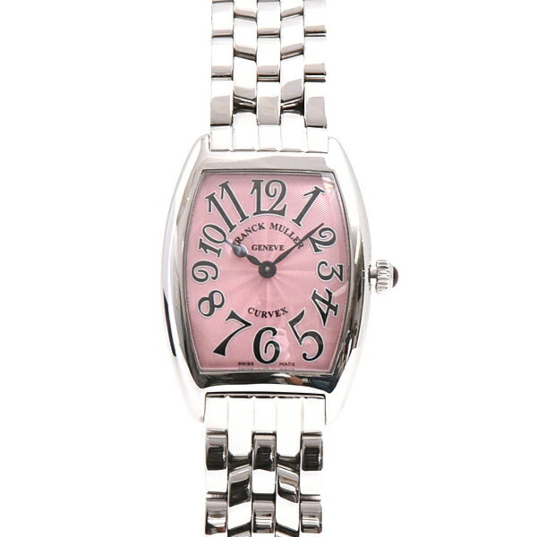 Franck Muller Tonneau Curvex Battery-Operated Watch with Pink Guilloche Design, Stainless Steel, FRANCK MULLER 1752