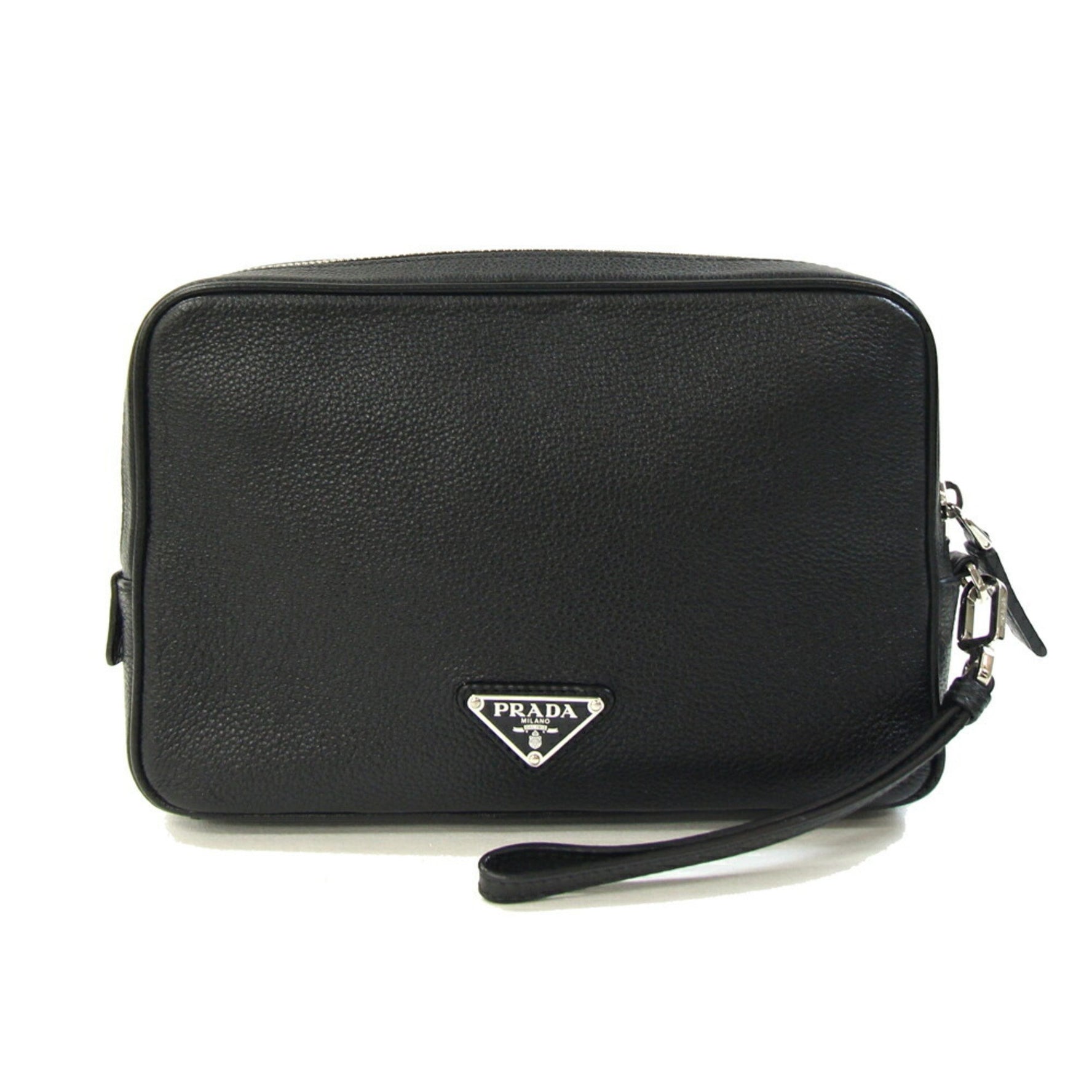 Prada Clutch Bag Black Leather Second with Strap