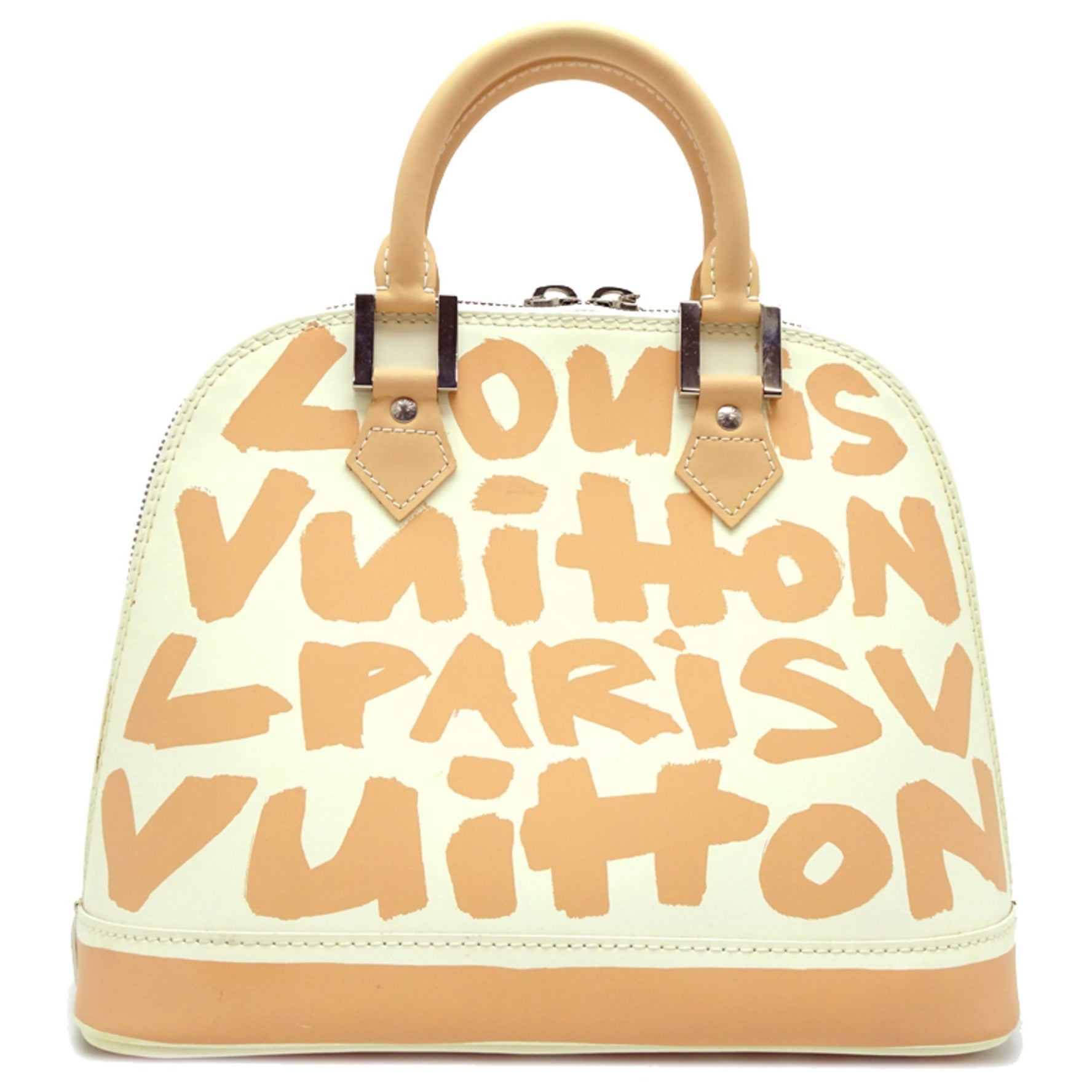 Louis Vuitton Alma MM Graffiti Handbag in Coated Calfskin, White