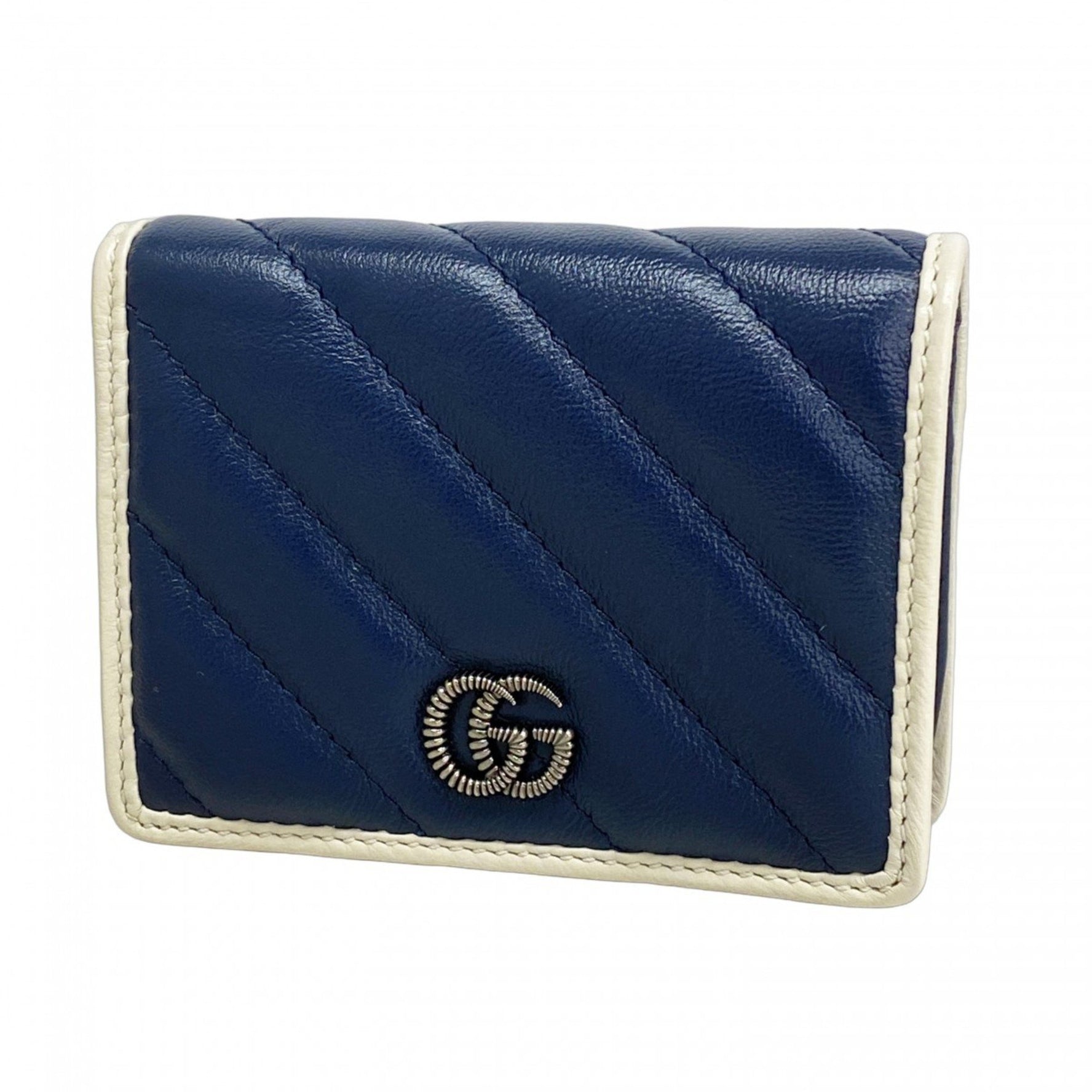 Gucci GG Marmont Wallet Leather Navy White