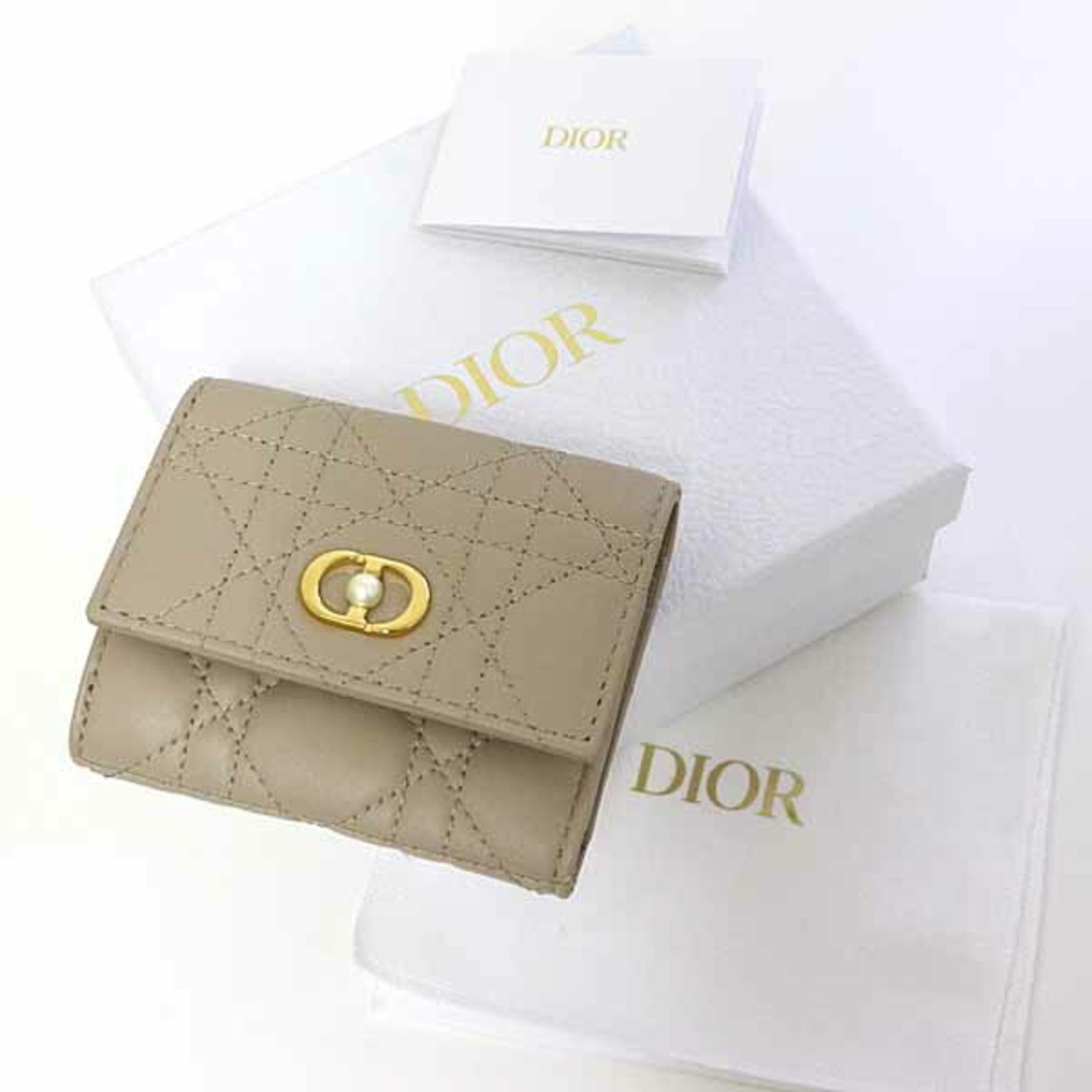Christian Dior Dior Jolie Hibiscus Wallet Cannage Lambskin Tri-fold