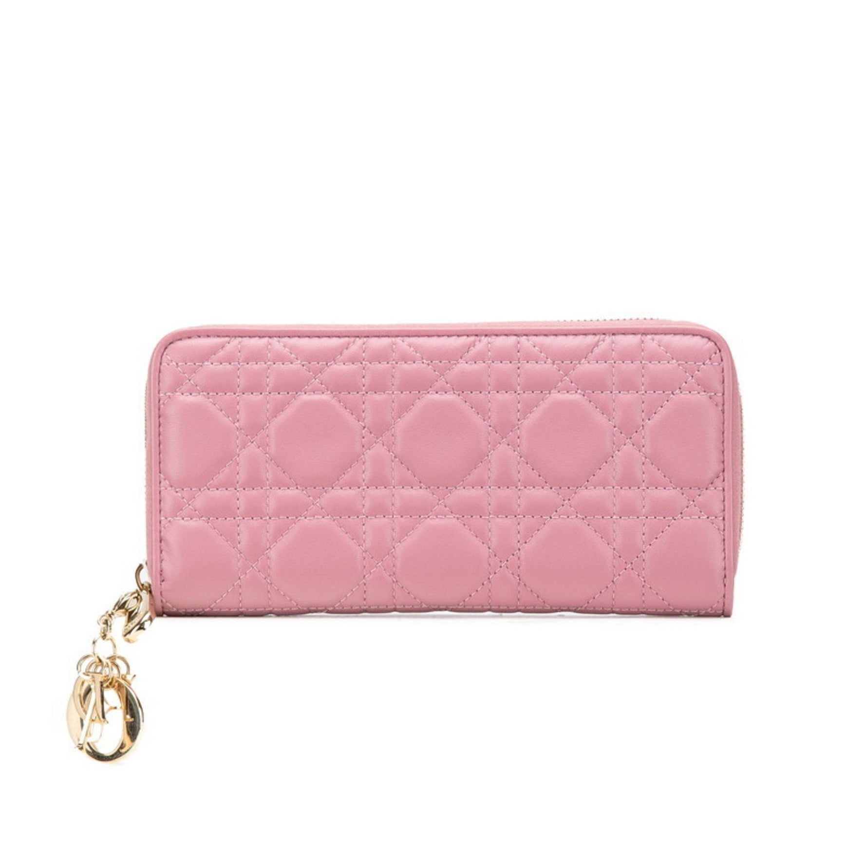 Christian Dior Dior Cannage Lady Round Zip Long Wallet Lambskin