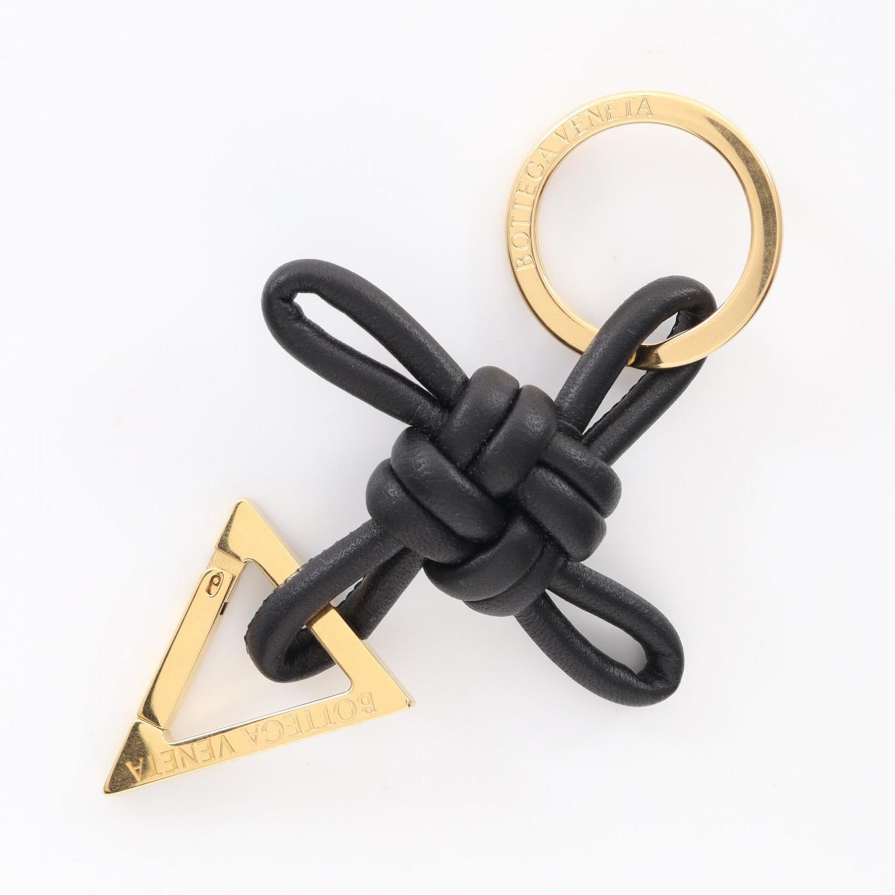 BOTTEGA VENETA Triangle Key Ring Holder Leather Black Gold