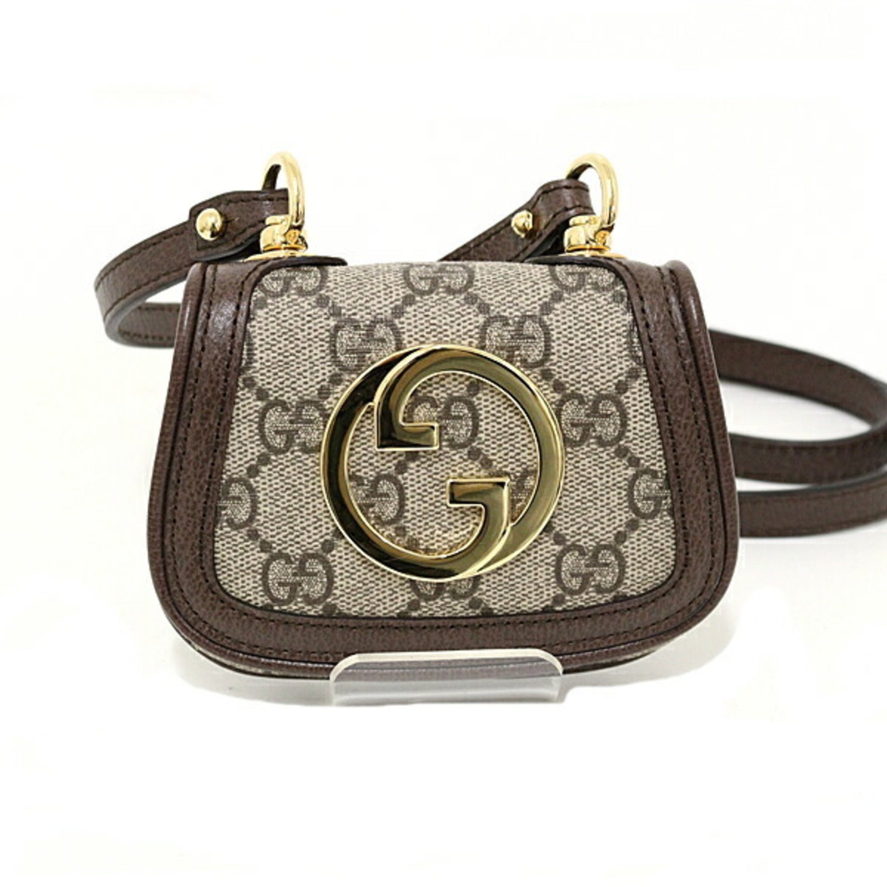 GUCCI Blondie Card Case Wallet GG Supreme Canvas Shoulder Bag Beige/Ebony